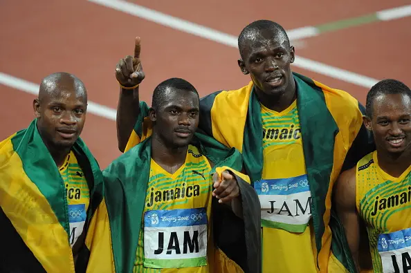 Carter (second from left) failed a drugs test almost nine years after the 4x100m relay final (Image: Getty)