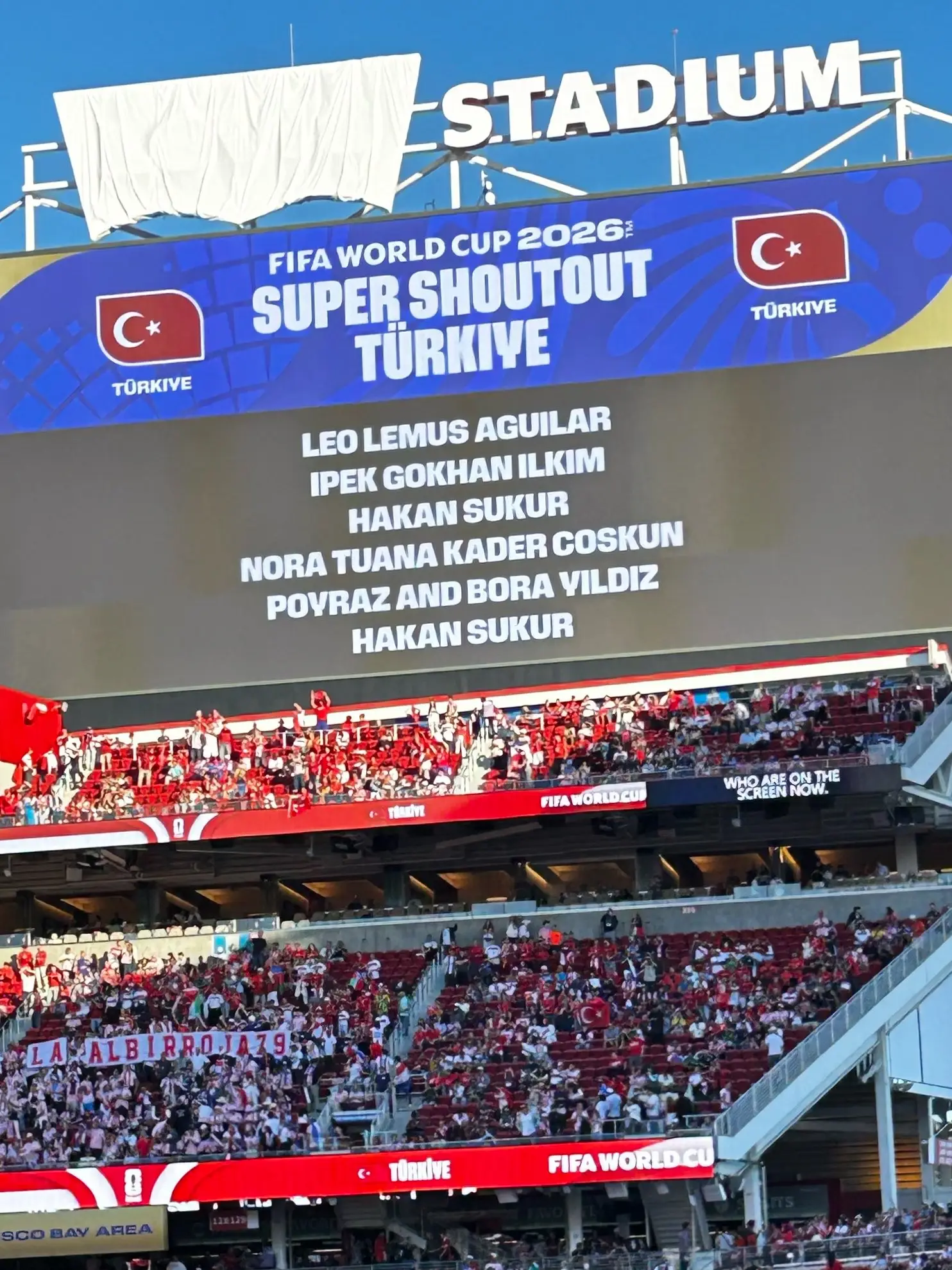 Sukur's name appeared on the big screen. Image: X/@KevinNguyen_89