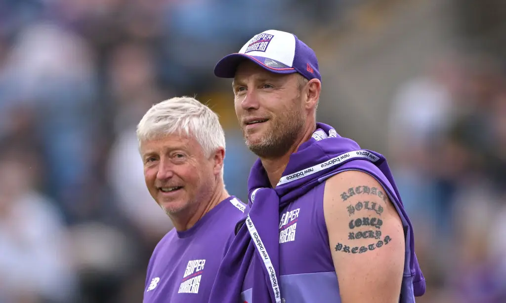 Northern Superchargers head coach Andrew Flintoff alongside assistant coach and former Lancashire team-mate Glen Chapple -