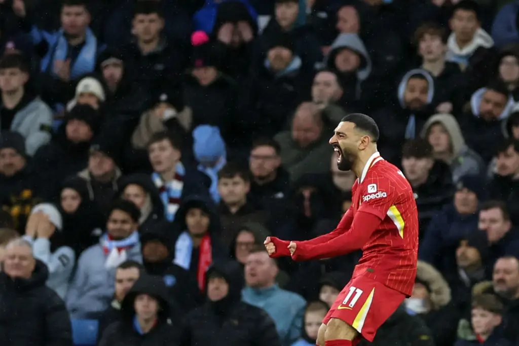 Mohamed Salah claimed his 25th goal of the Premier League season against Man City. (Image: Getty)