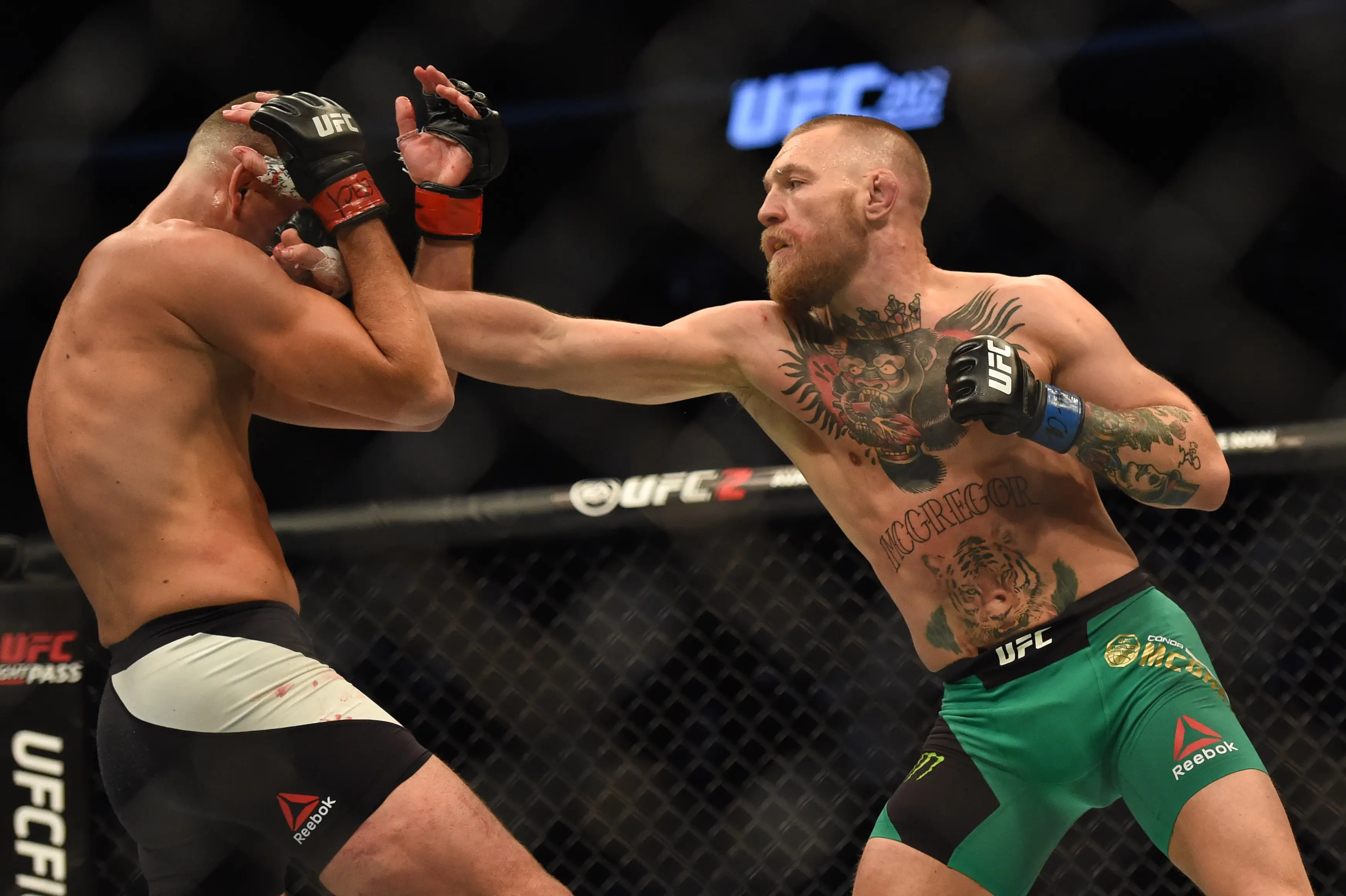 Conor McGregor during his rematch against Nate Diaz at UFC 202. Image: Getty 