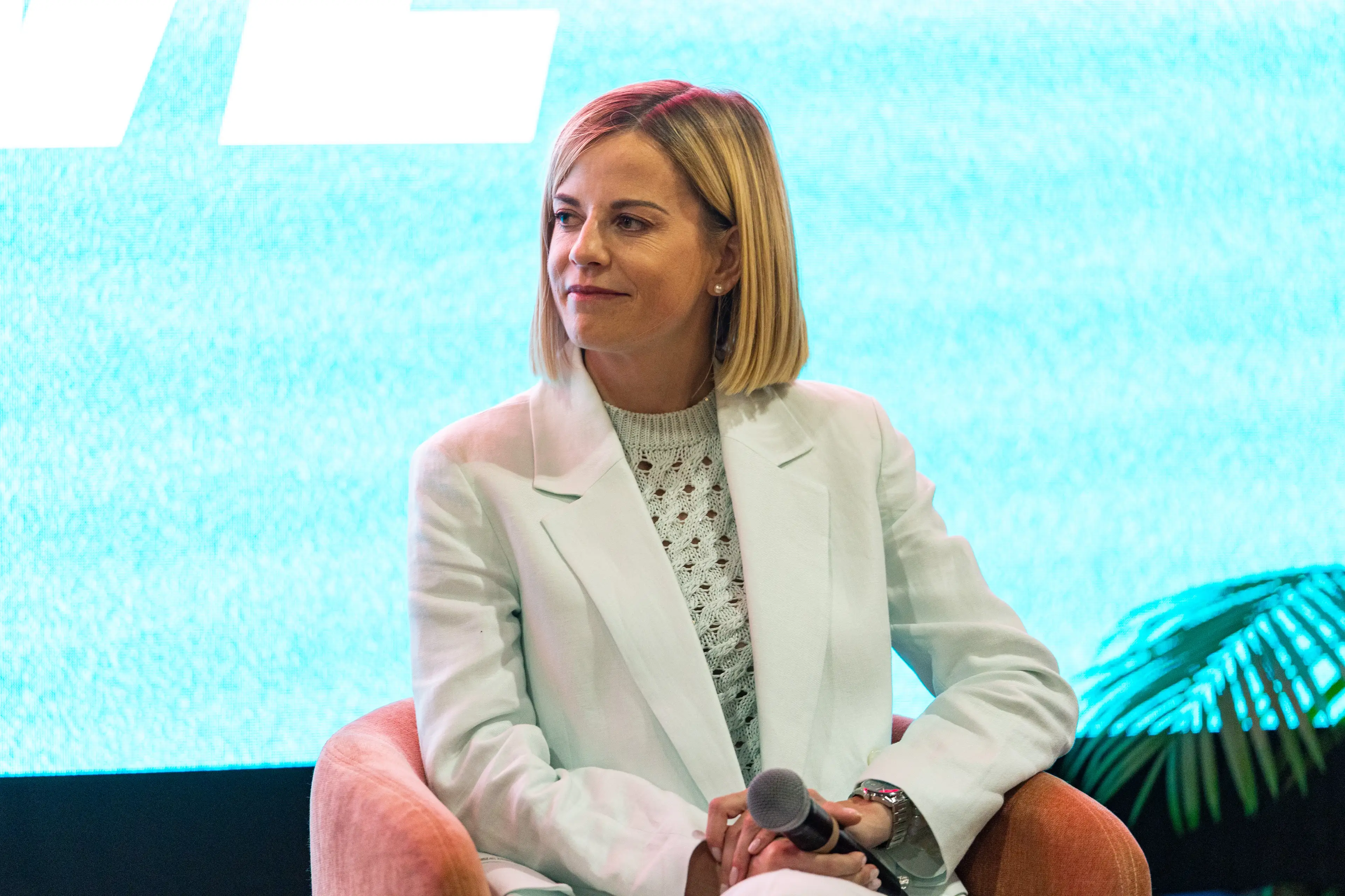 Susie Wolff speaks to the press and paddock guests ahead of the Grand Prix in Miami. Image credit: Getty