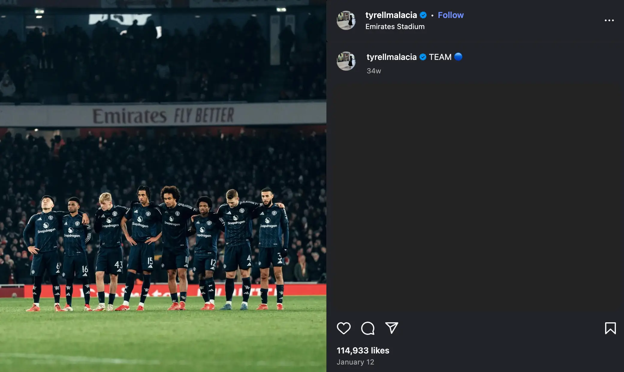Malacia's most recent Manchester United-related Instagram post was in January (Image: Instagram/@tyrellmalacia)
