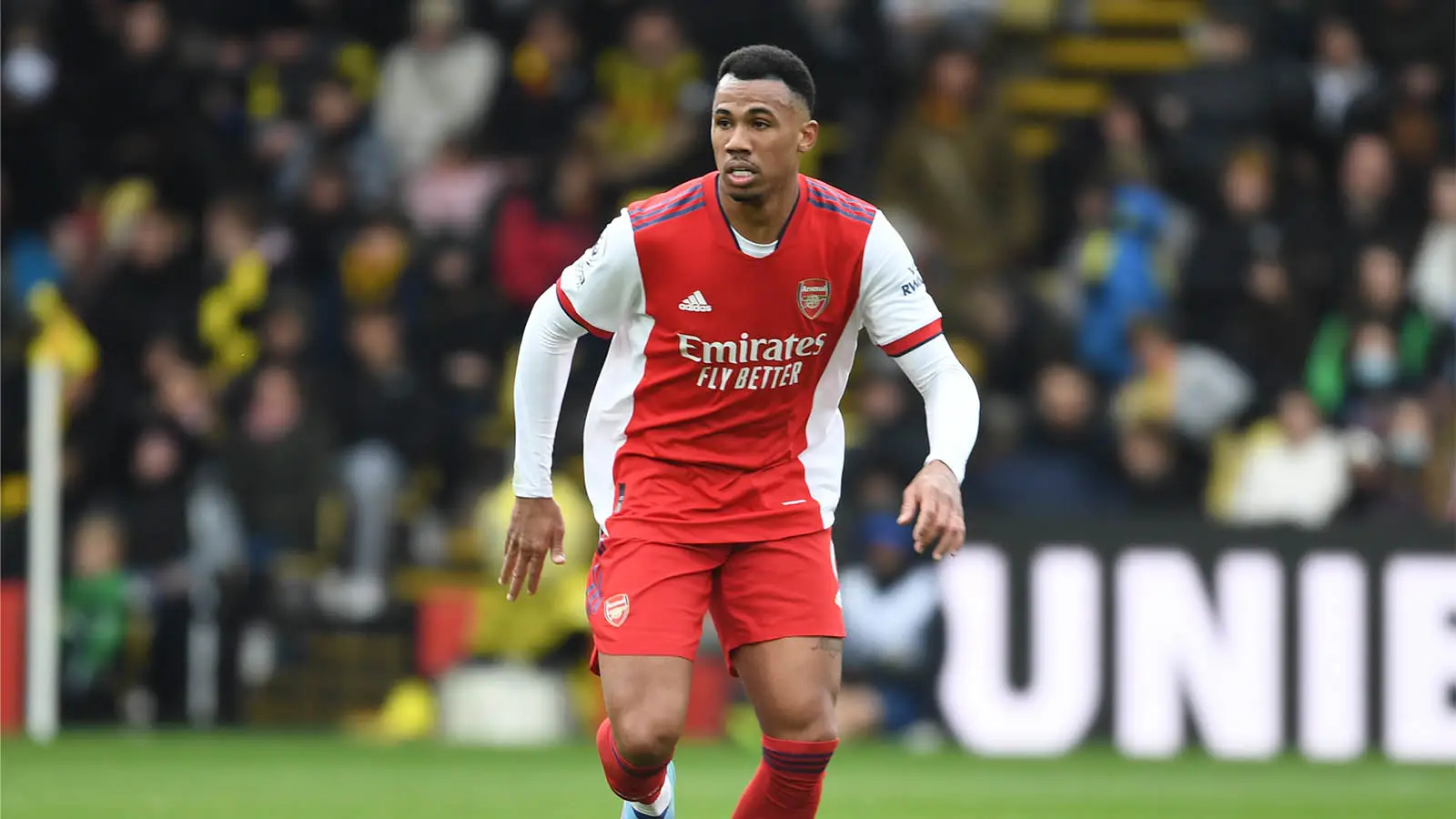 Gabriel Magalhaes wearing an all-red kit during Arsenal's 3-2 win at Watford in 2022 (Image: Getty)