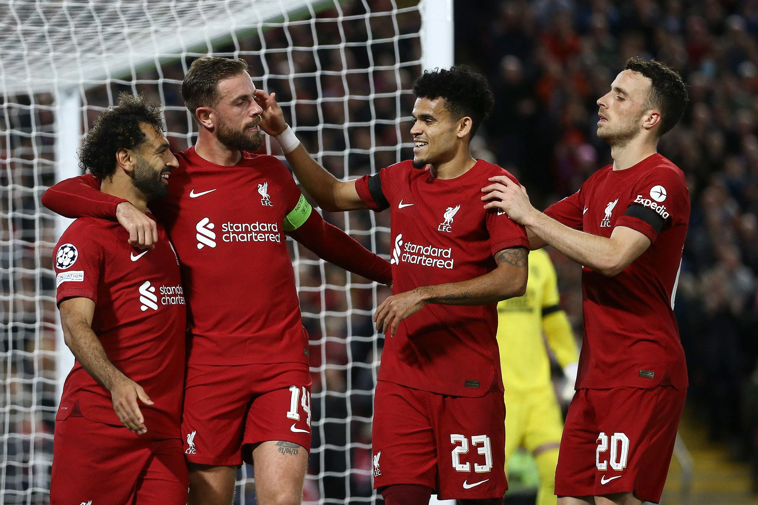 Liverpool players after their second goal of the game. (Image