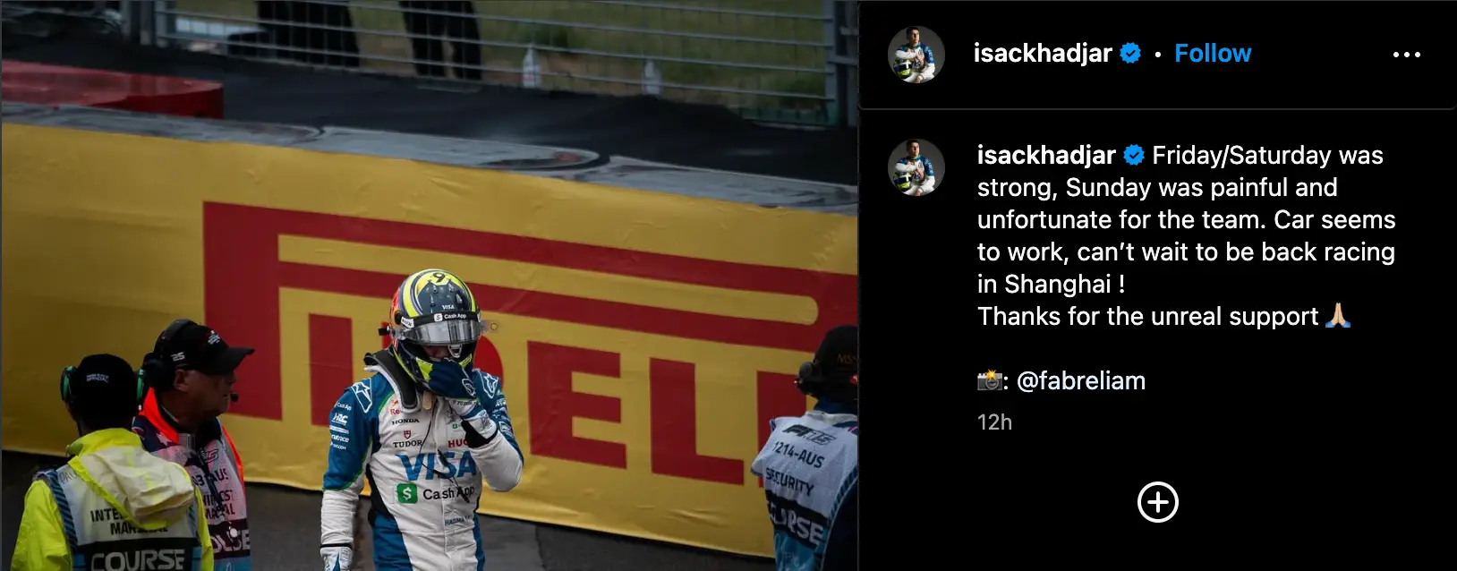 Image: Instagram/@isackhadjar