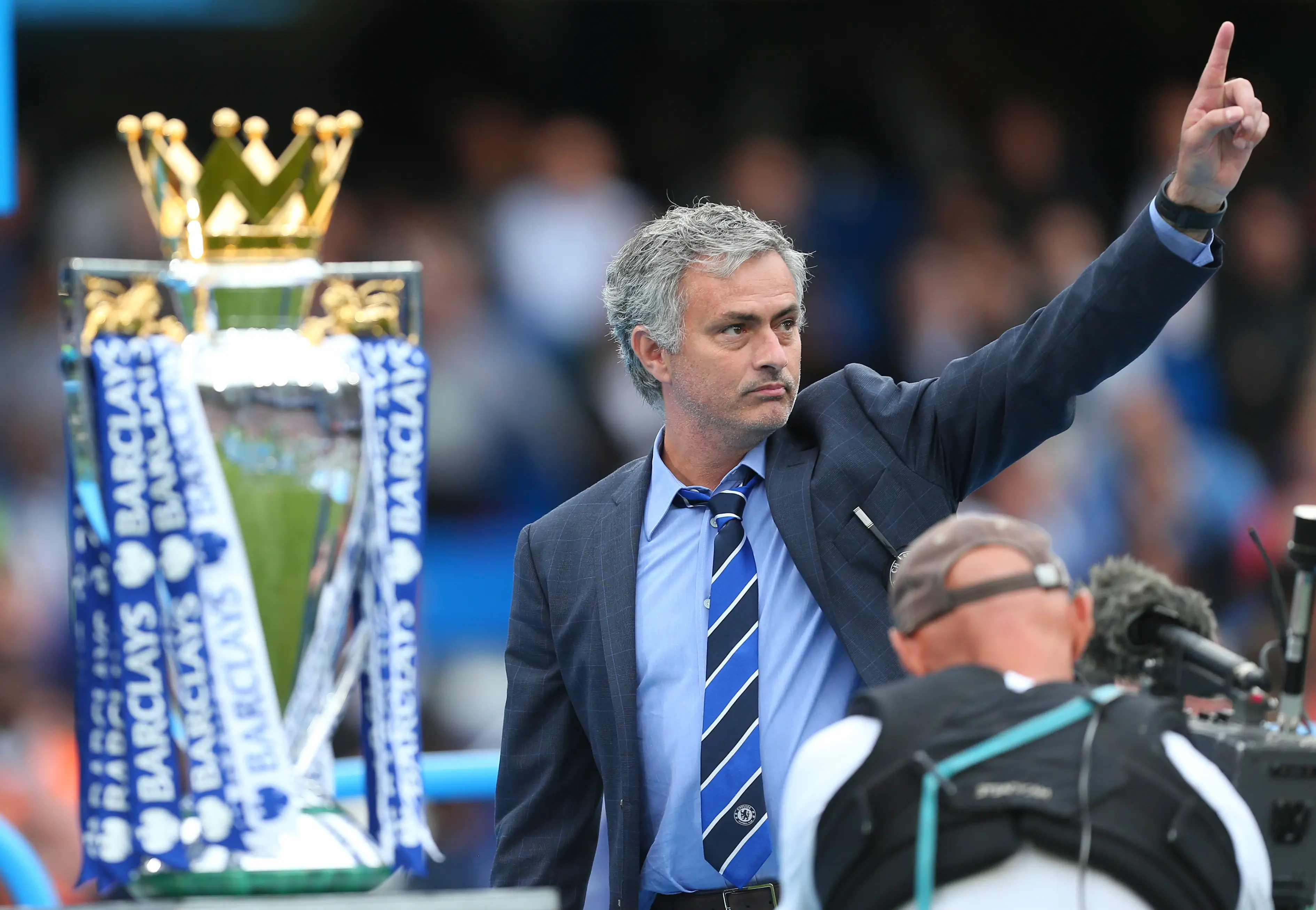 Jose Mourinho celebrates winning the Premier League title with Chelsea. Image: Getty 