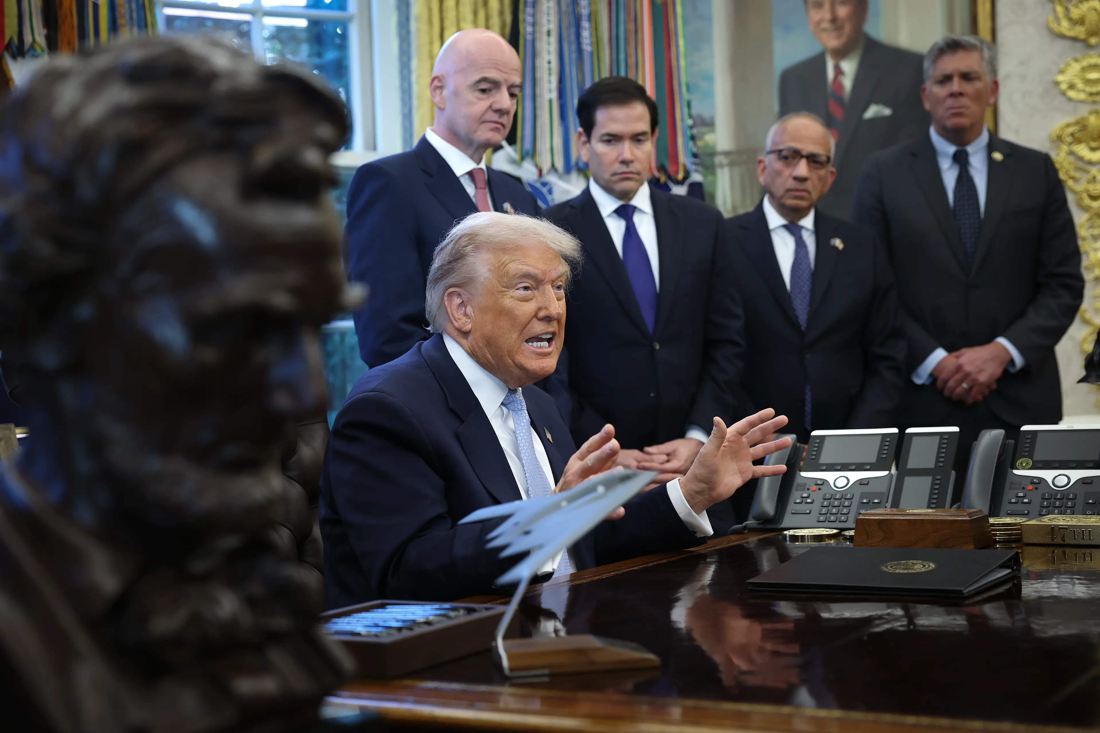 Trump made a number of announcements at the Oval Office conference. Image credit: Getty