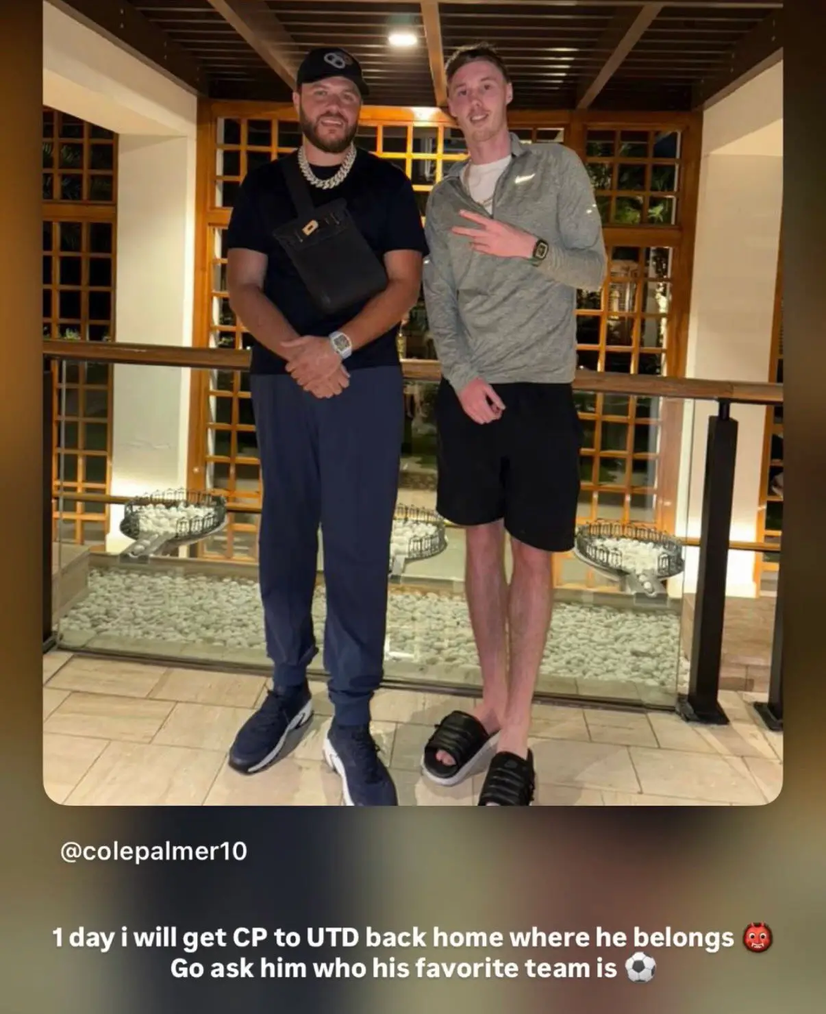 Cole Palmer's friend Tunde is trying to lure him to Manchester United. Image: Instagram/Tunde   