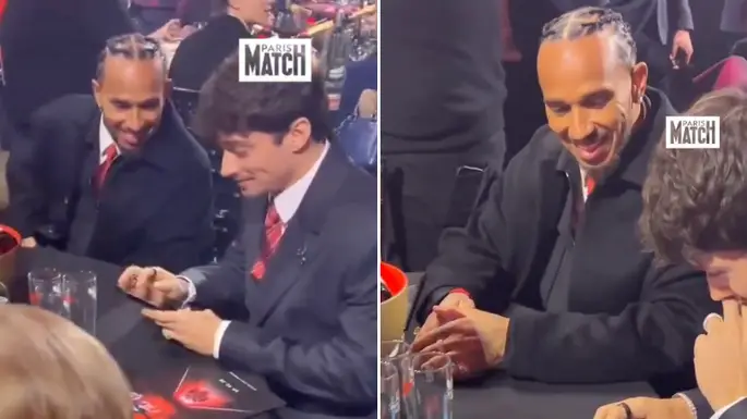 Eagle-eyed fans spot what Charles Leclerc was doing on his phone next to Lewis Hamilton during F1 75 event