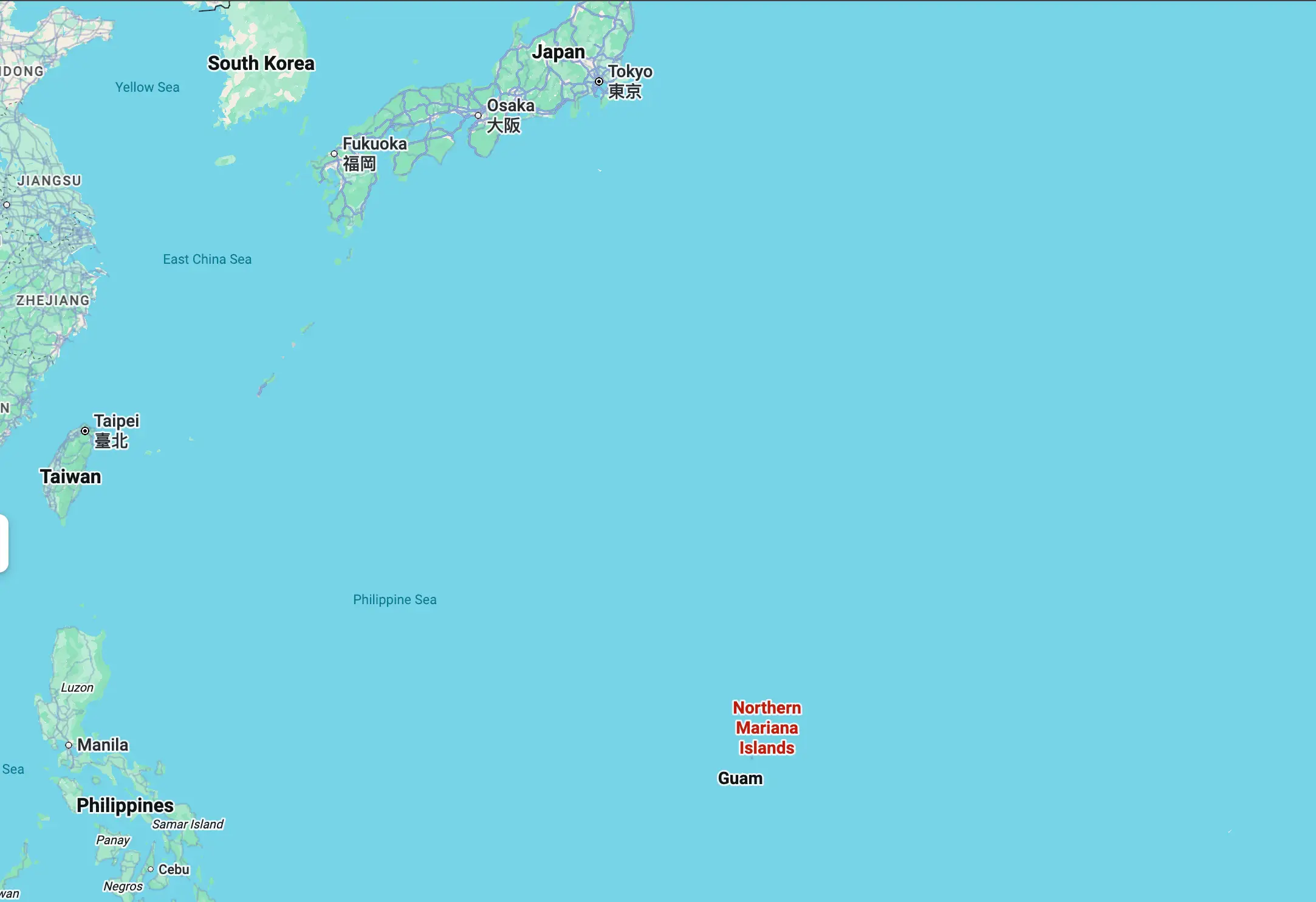 The Northern Mariana Islands are south-east of Japan (Image: Google Maps)