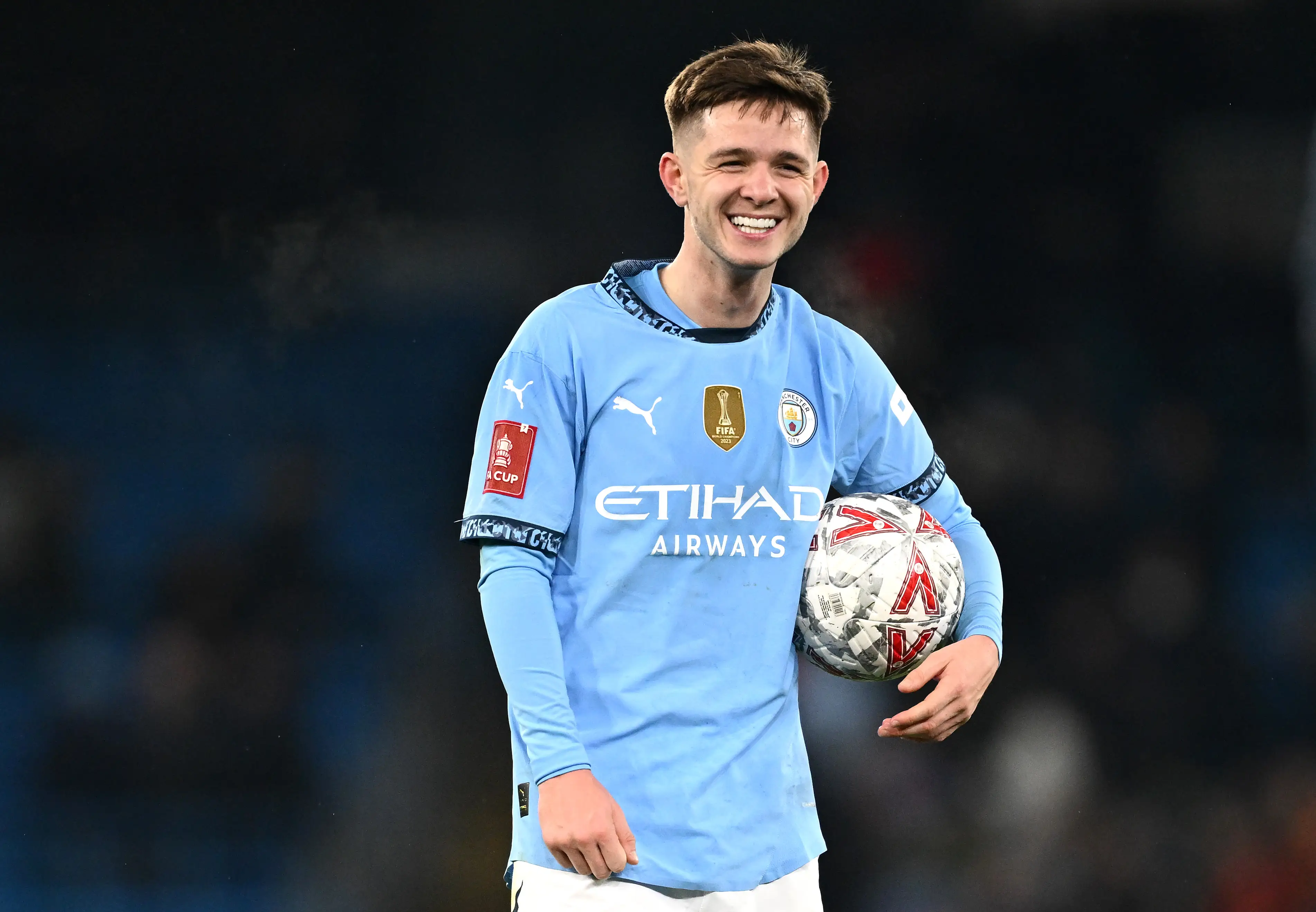 James McAtee scored a hat-trick for City on Saturday. Image: Getty