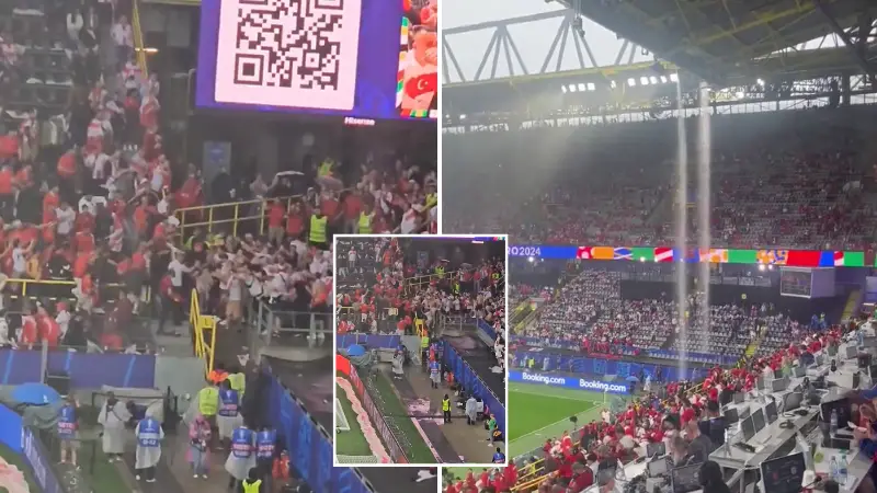 Fights break out ahead of Turkey vs Georgia as waterfalls pour from leaking roof in chaotic pre-match scenes