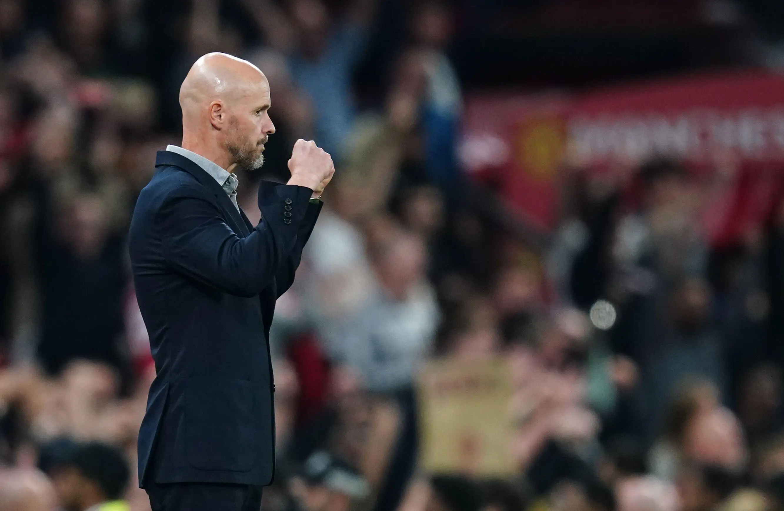 Erik ten Hag during Manchester United's win against Liverpool. (Alamy)