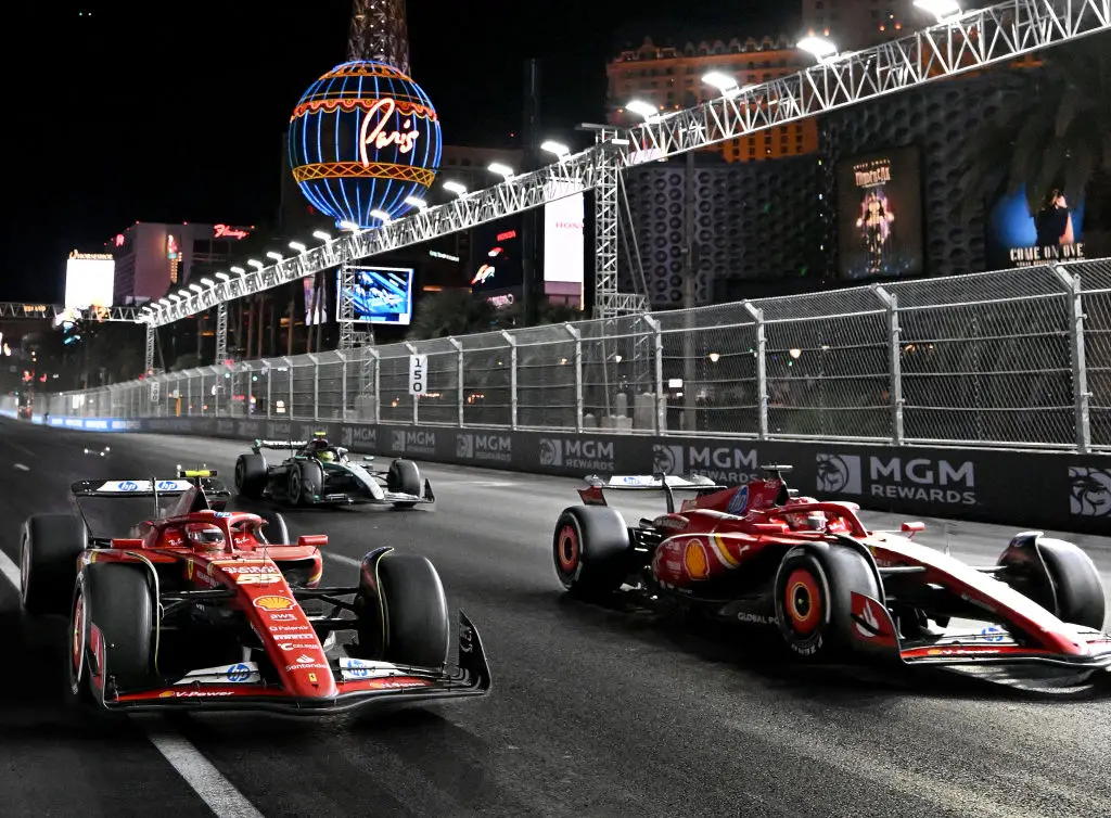Charles Leclerc passes Ferrari team-mate Carlos Sainz during the Las Vegas GP (Image: Getty)