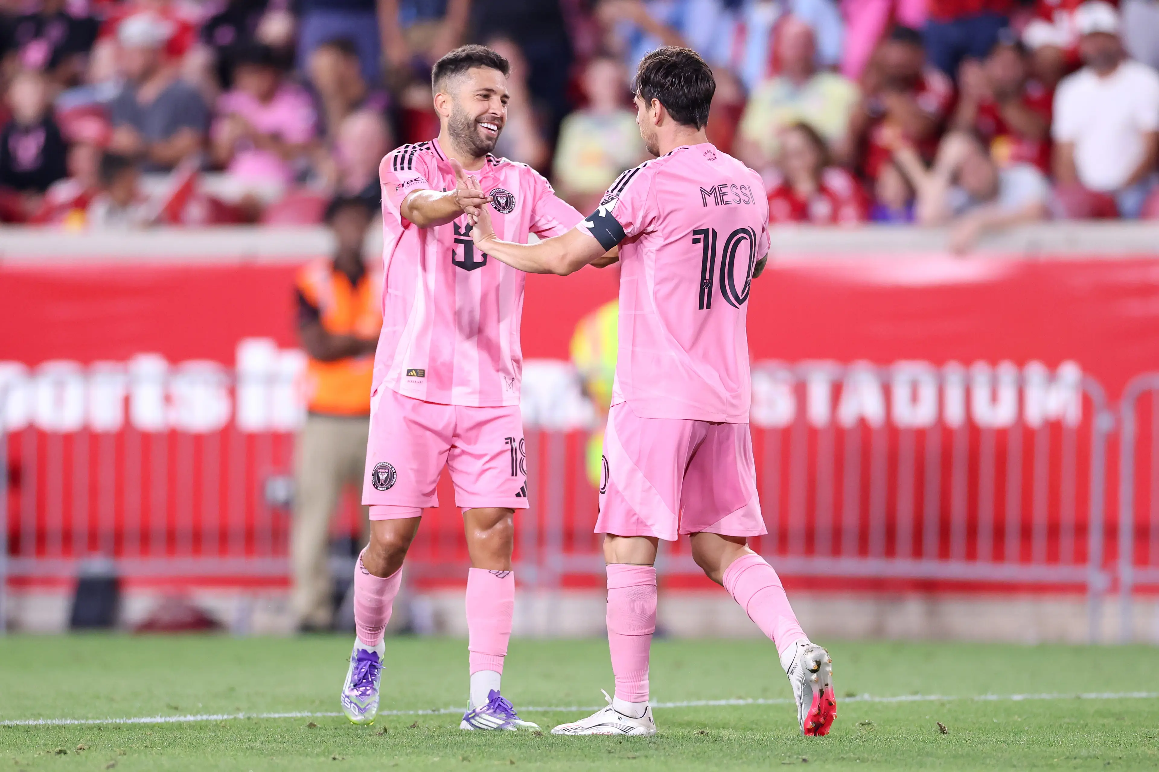 Inter Miami's Lionel Messi and Jordi Alba. Image: Jordan Bank / Contributor via Getty 