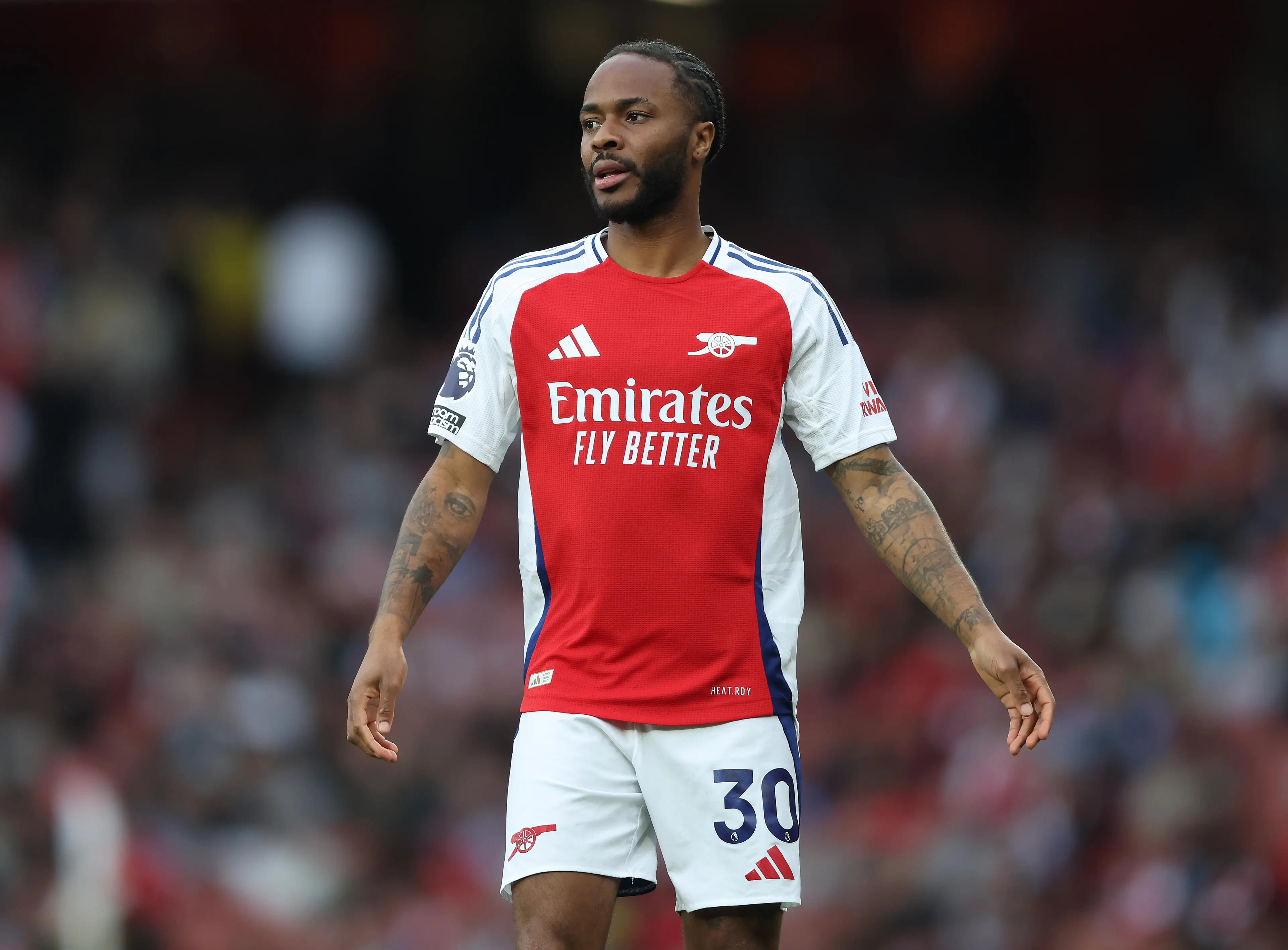 Raheem Sterling spent last season on loan at Arsenal. Image: Getty 