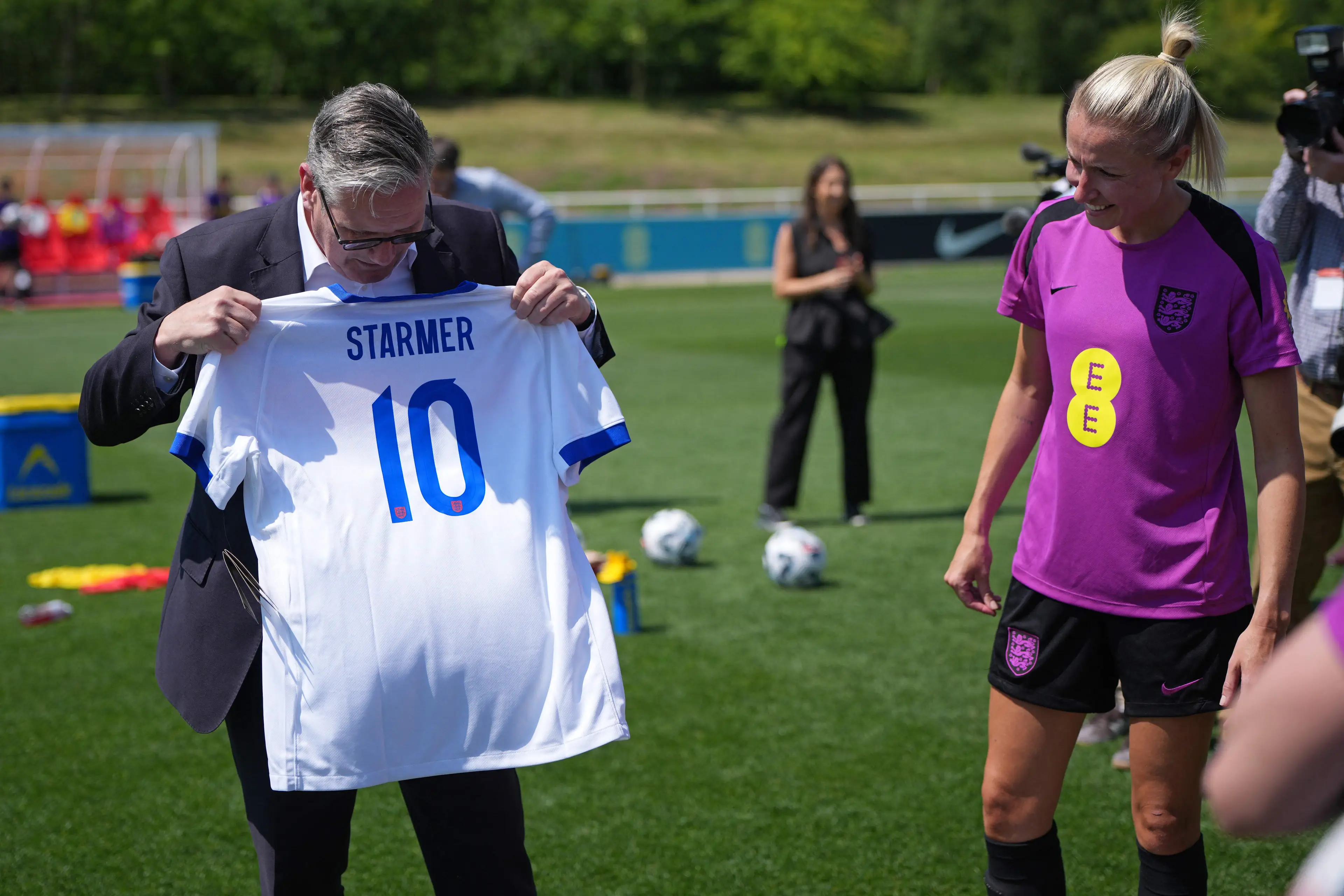 Sir Keir Starmer was presented with a personalised England shirt prior to the tournament. Image: Getty