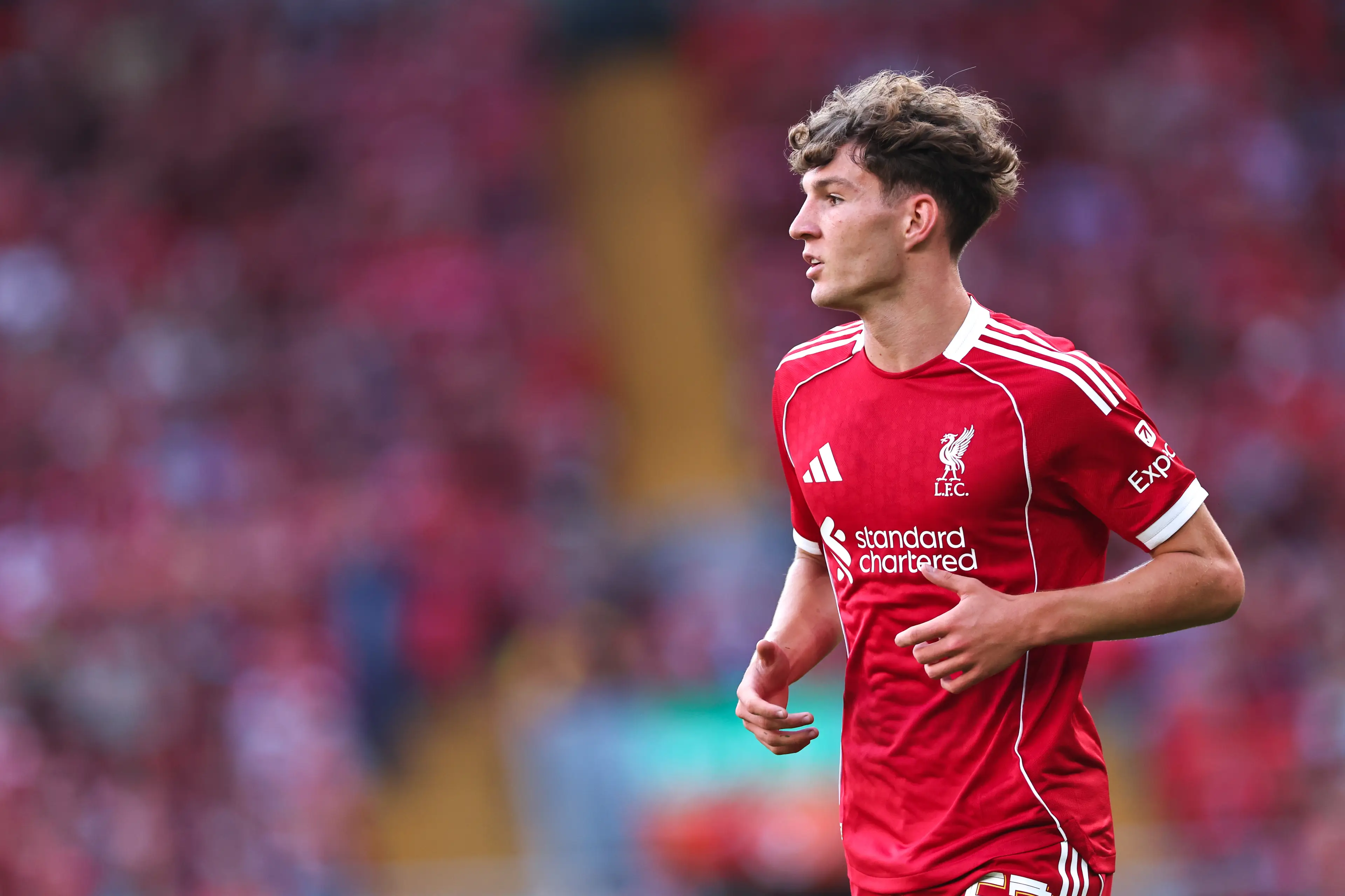 Lewis Koumas in pre-season action for Liverpool. Image: Getty 