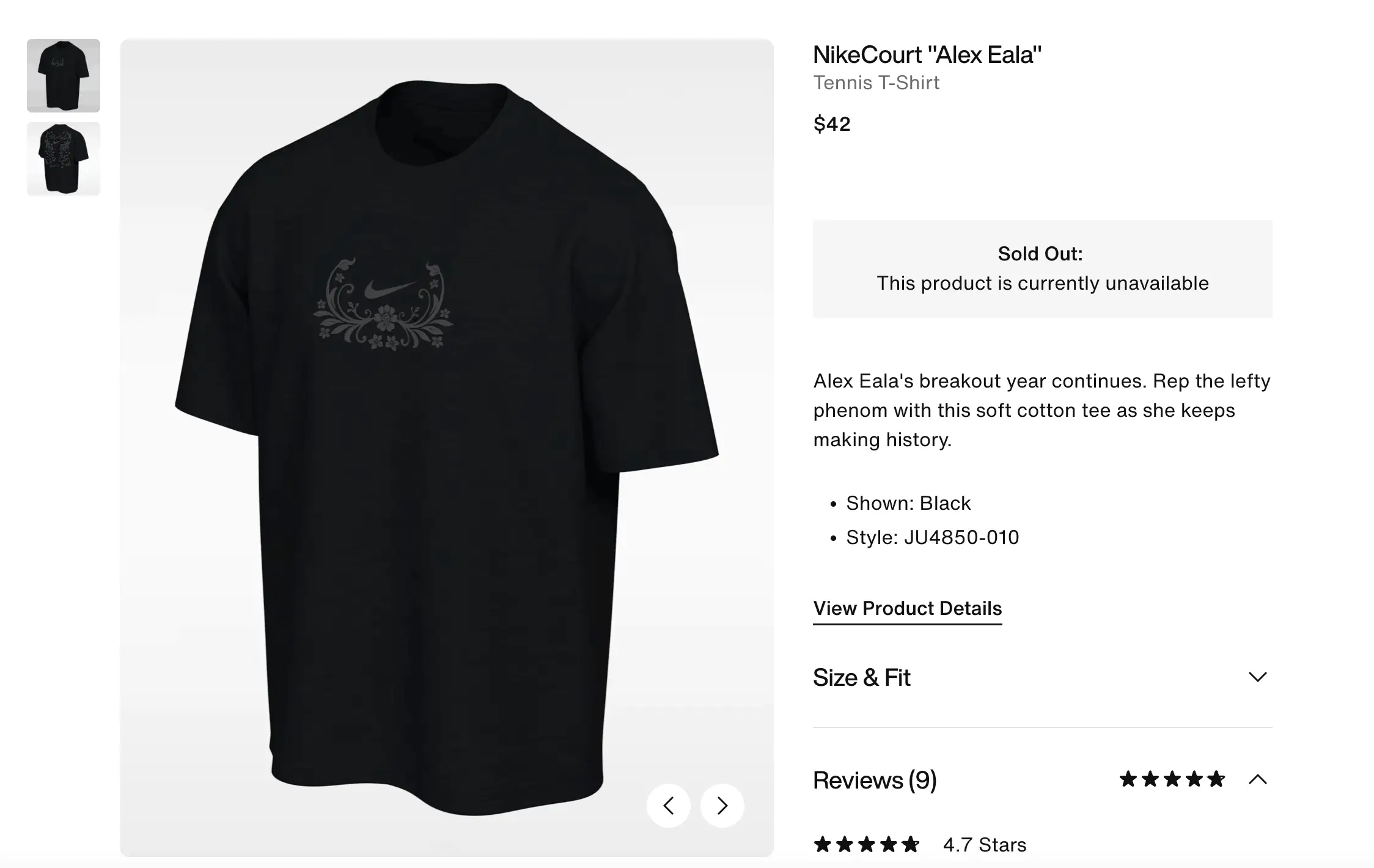 Alex Eala's new Nike T-shirt has sold out already (Image: Nike)
