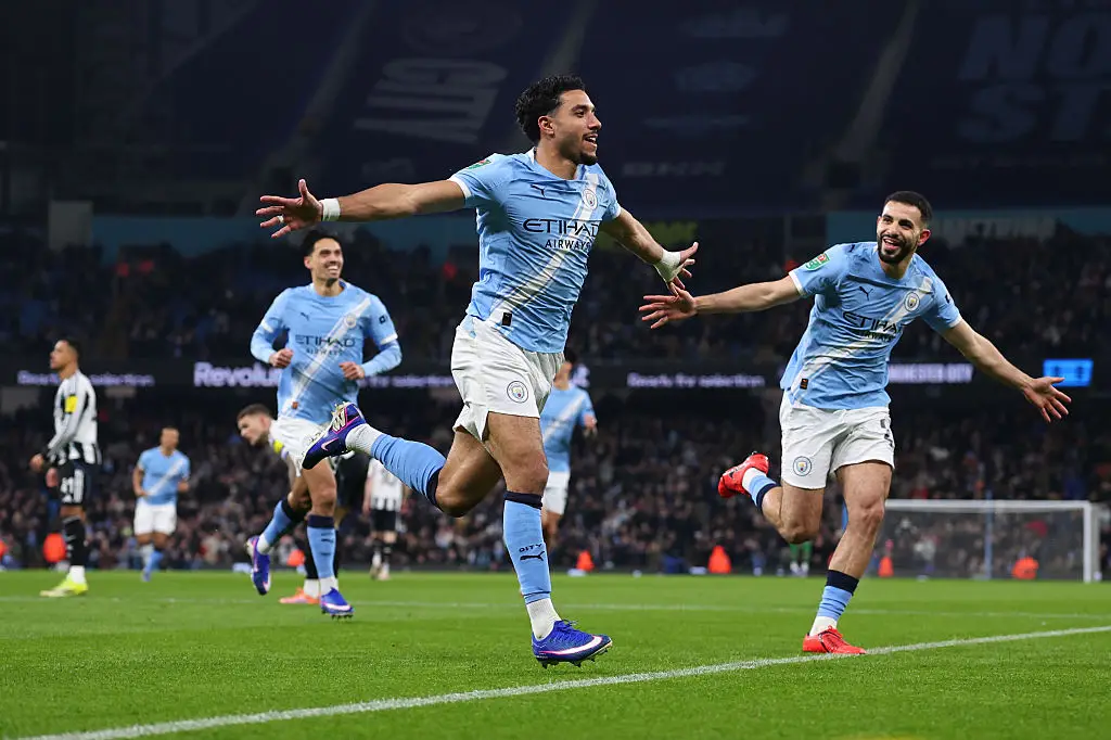 Omar Marmoush scored two goals in the second leg of Man City's Carabao Cup semi-final clash with Newcastle United. (Image: Marc Atkins/Getty Images)