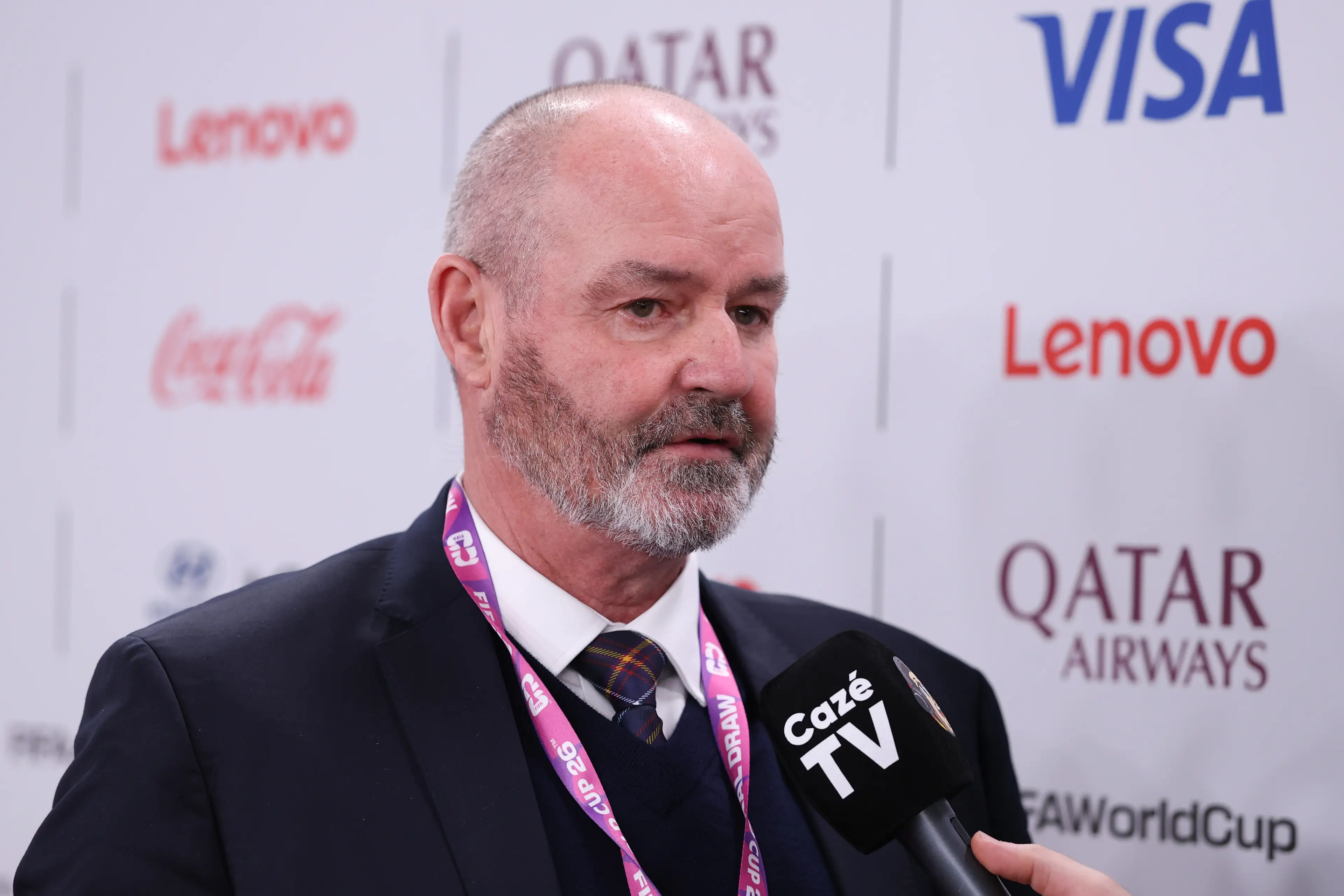 Steve Clarke during the World Cup draw ceremony in Washington. Image: Getty 