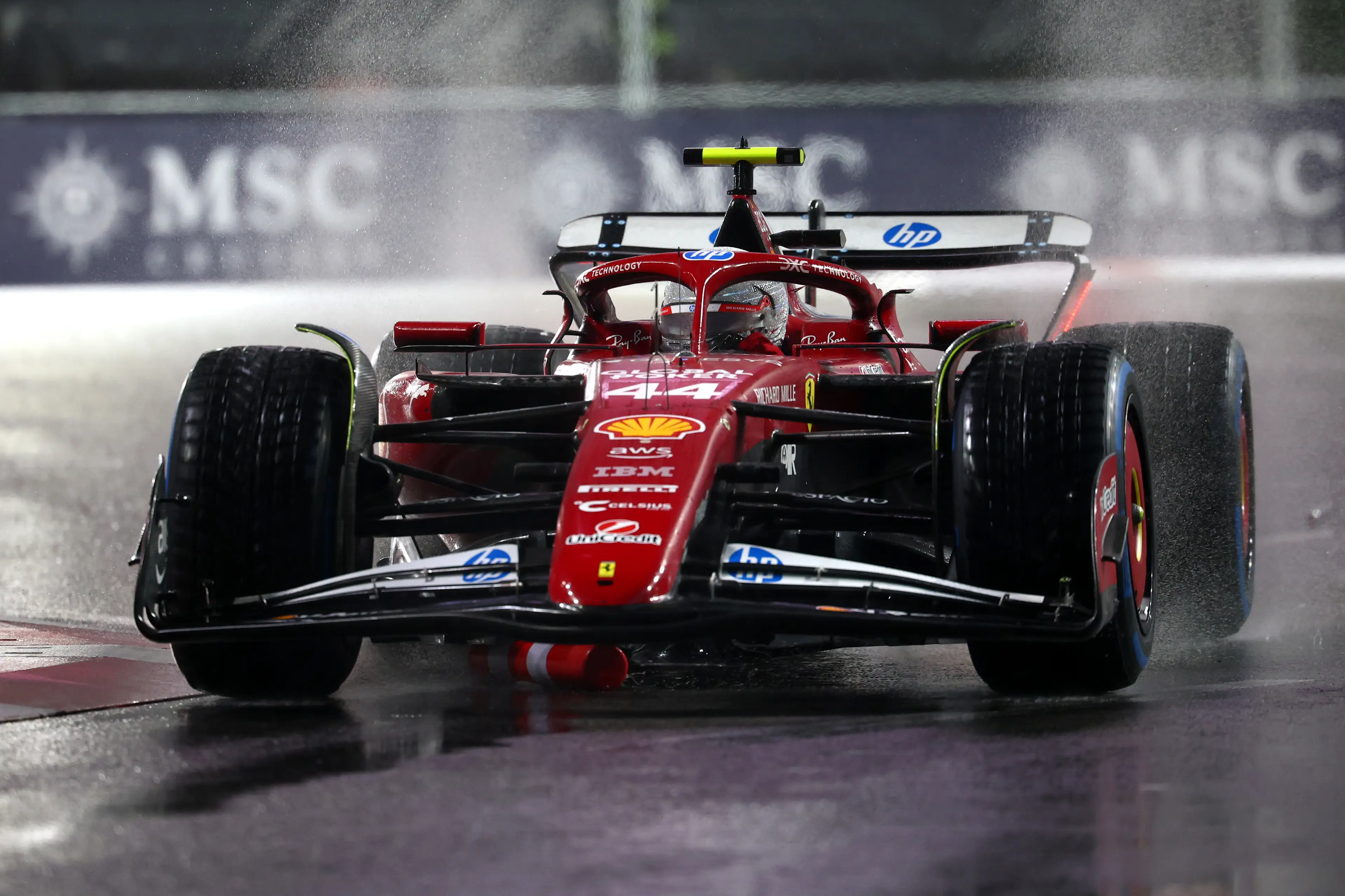 Lewis Hamilton struggled with the wet conditions in Las Vegas (Image: Getty)