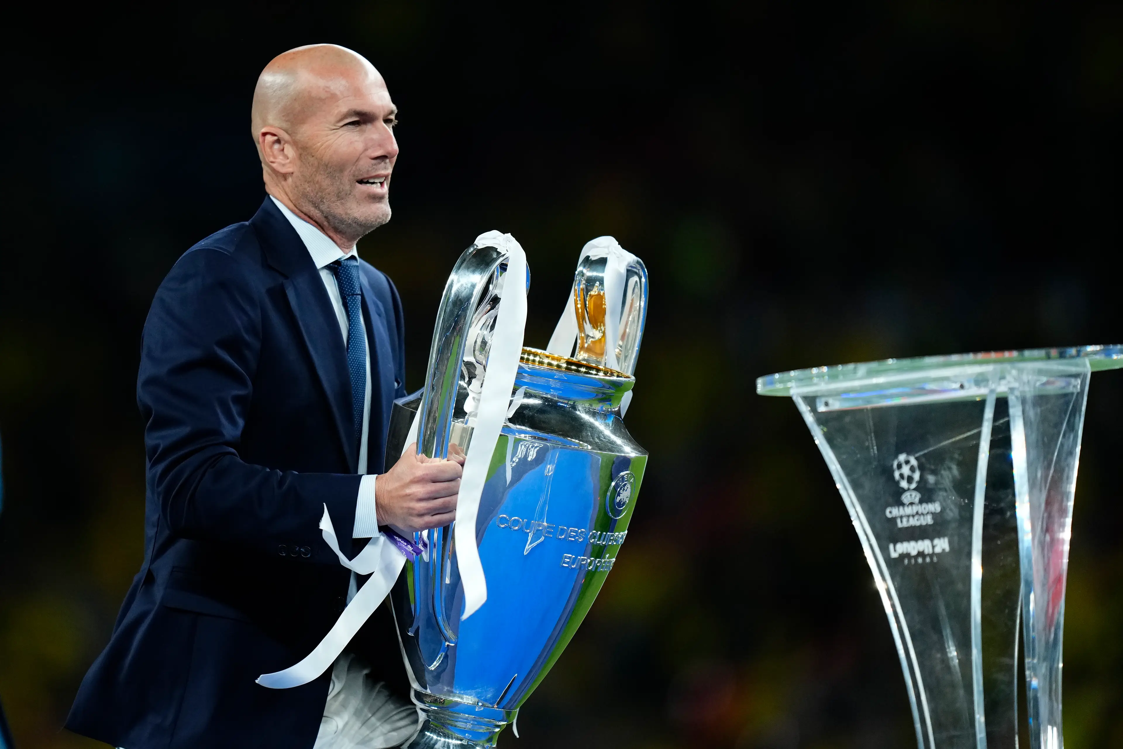 Zinedine Zidane with the Champions League trophy. Image: NurPhoto / Contributor via Getty