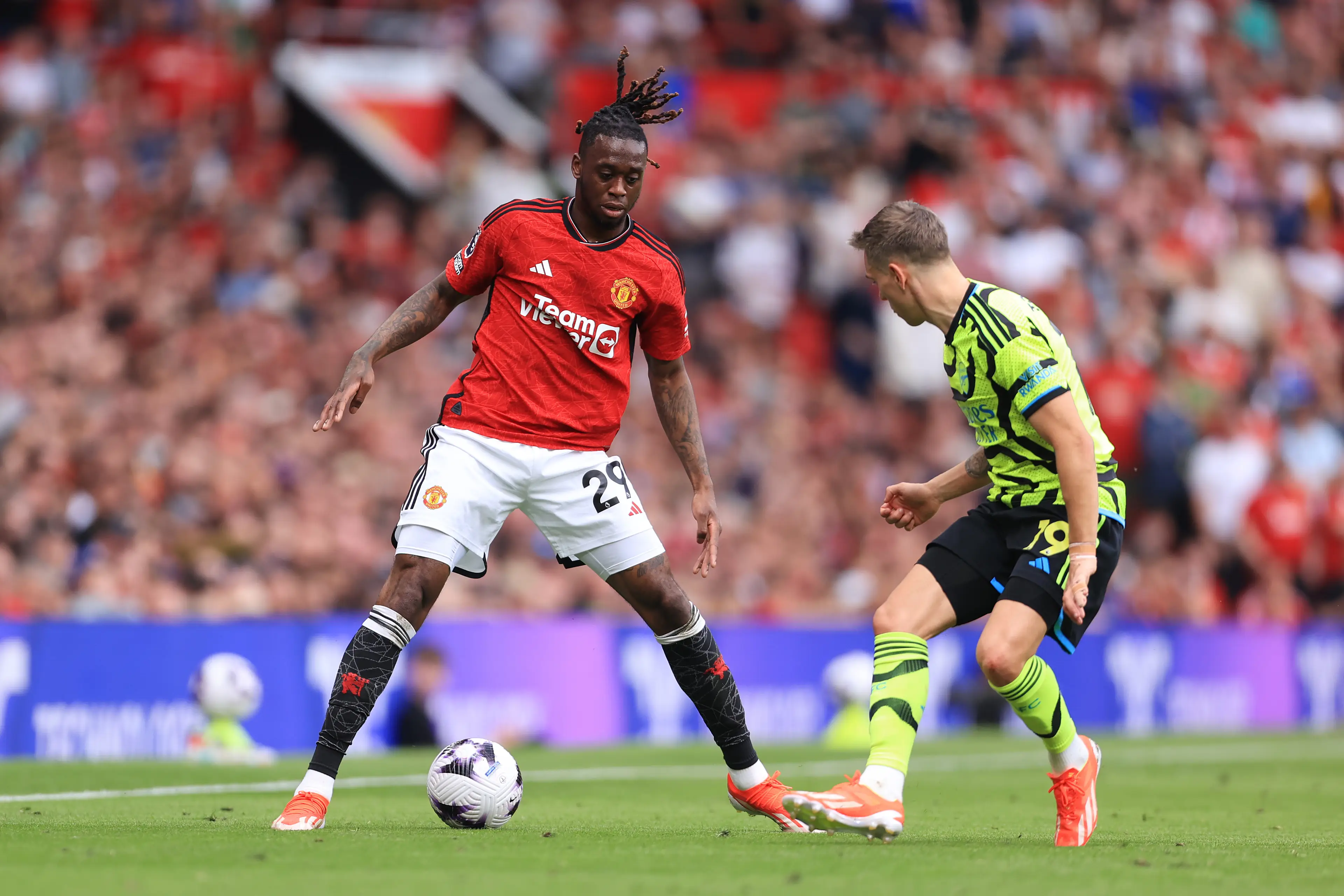 Aaron Wan-Bissaka in action for Manchester United. Image: Getty 