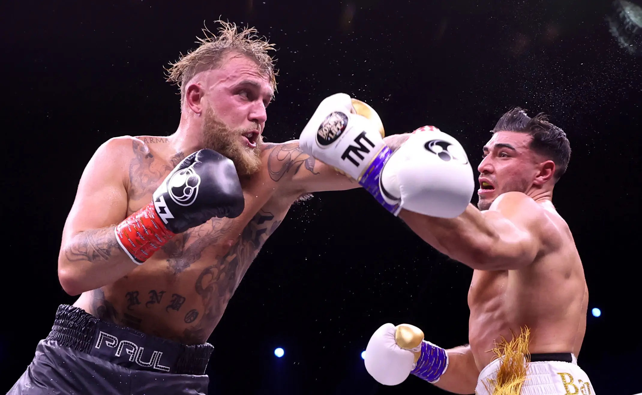 Jake Paul and Tommy Fury during their fight. Image: Getty 