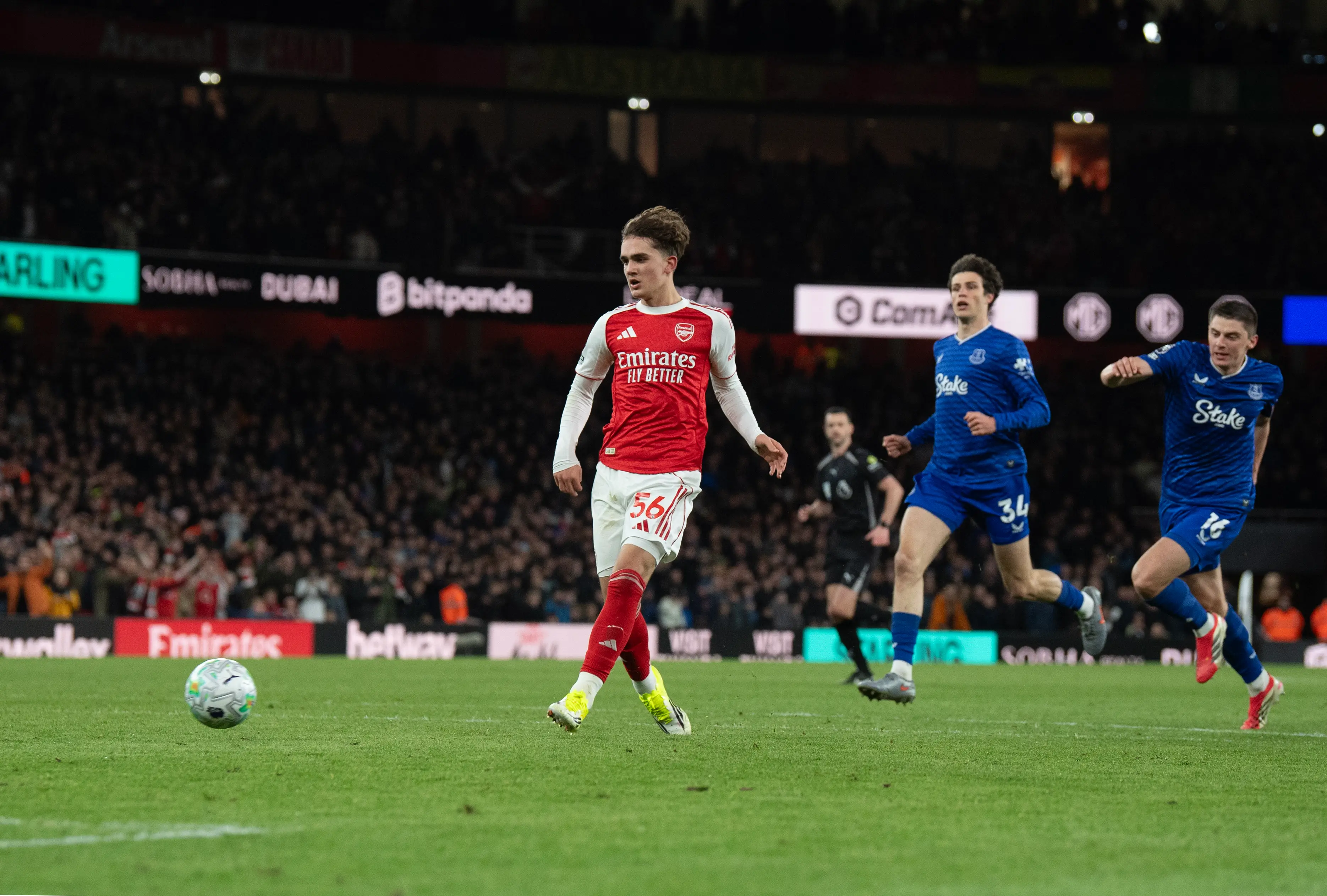 Max Dowman finds the back of the net against Everton. Image credit: Getty