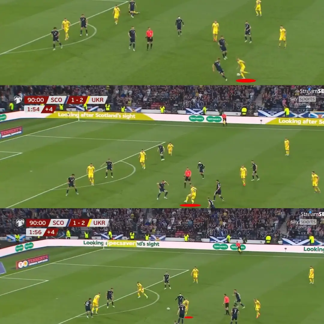 Zinchenko beats two men before laying it into his teammate.