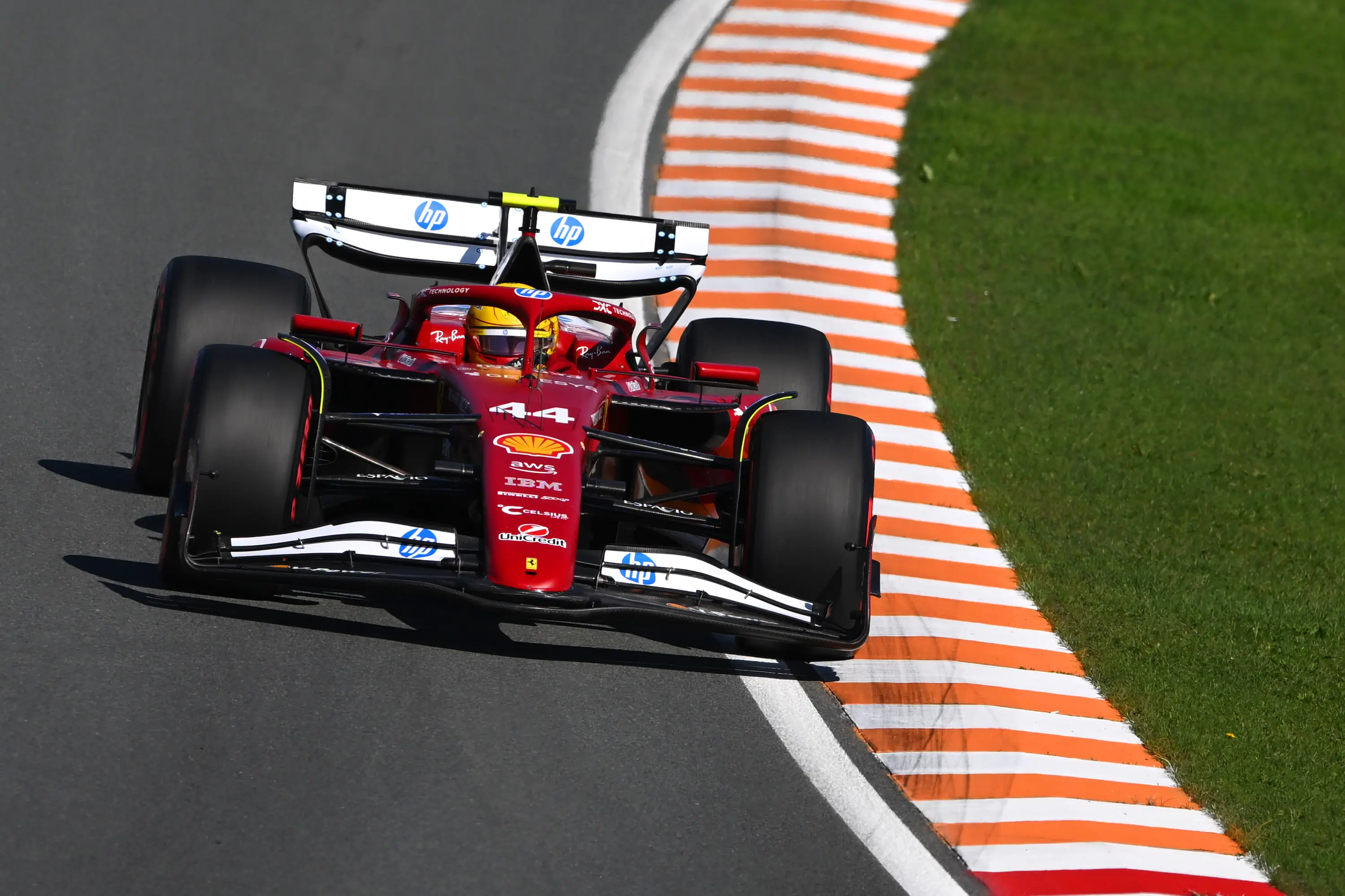 Ferrari's Lewis Hamilton at the Dutch GP. Image: Rudy Carezzevoli / Stringer via Getty