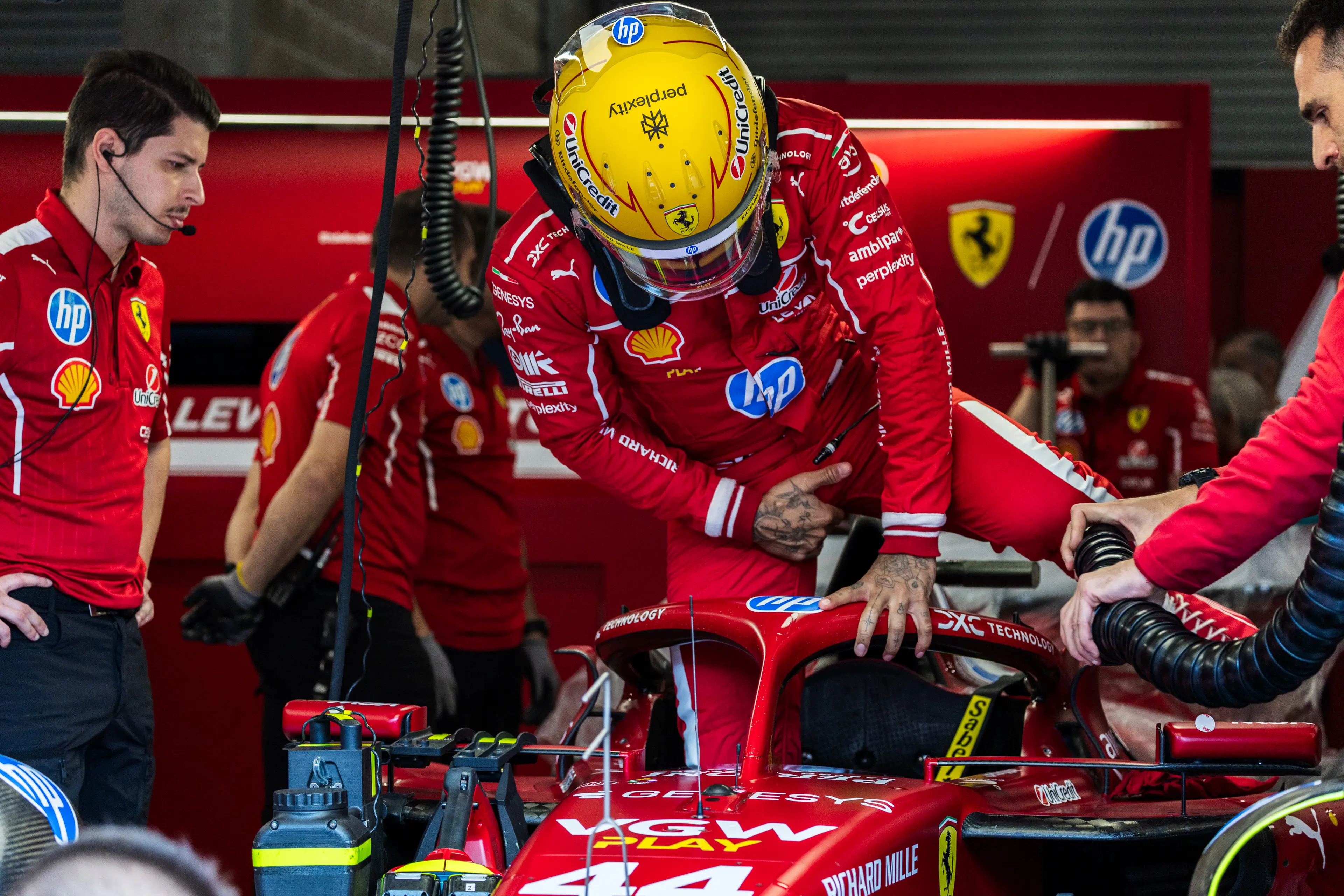 Hamilton is still searching for his first podium at Ferrari. Image: Getty