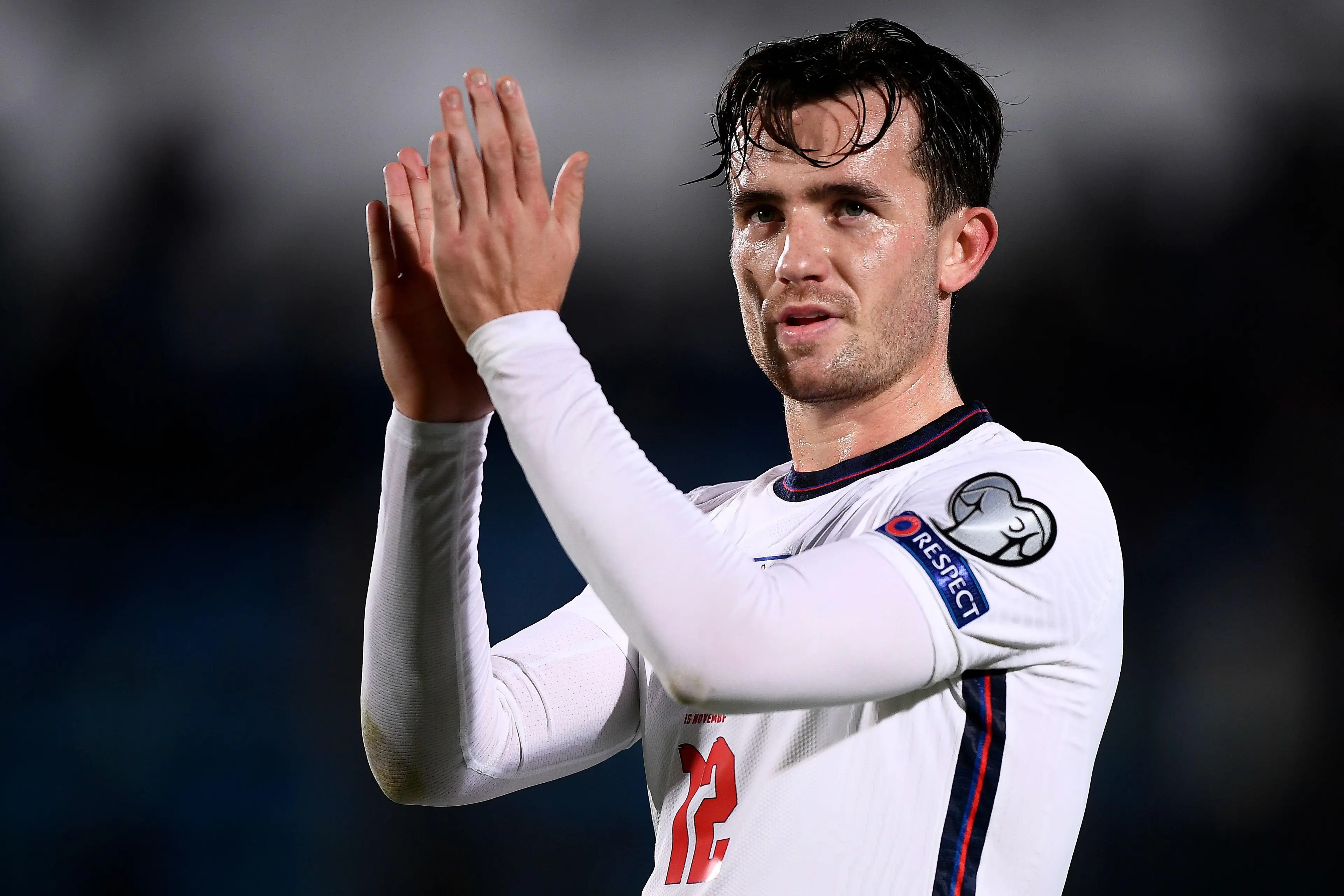 Ben Chilwell of England gestures at the end of the 2022 FIFA World Cup European Qualifier football match between San Marino and England. (Alamy)