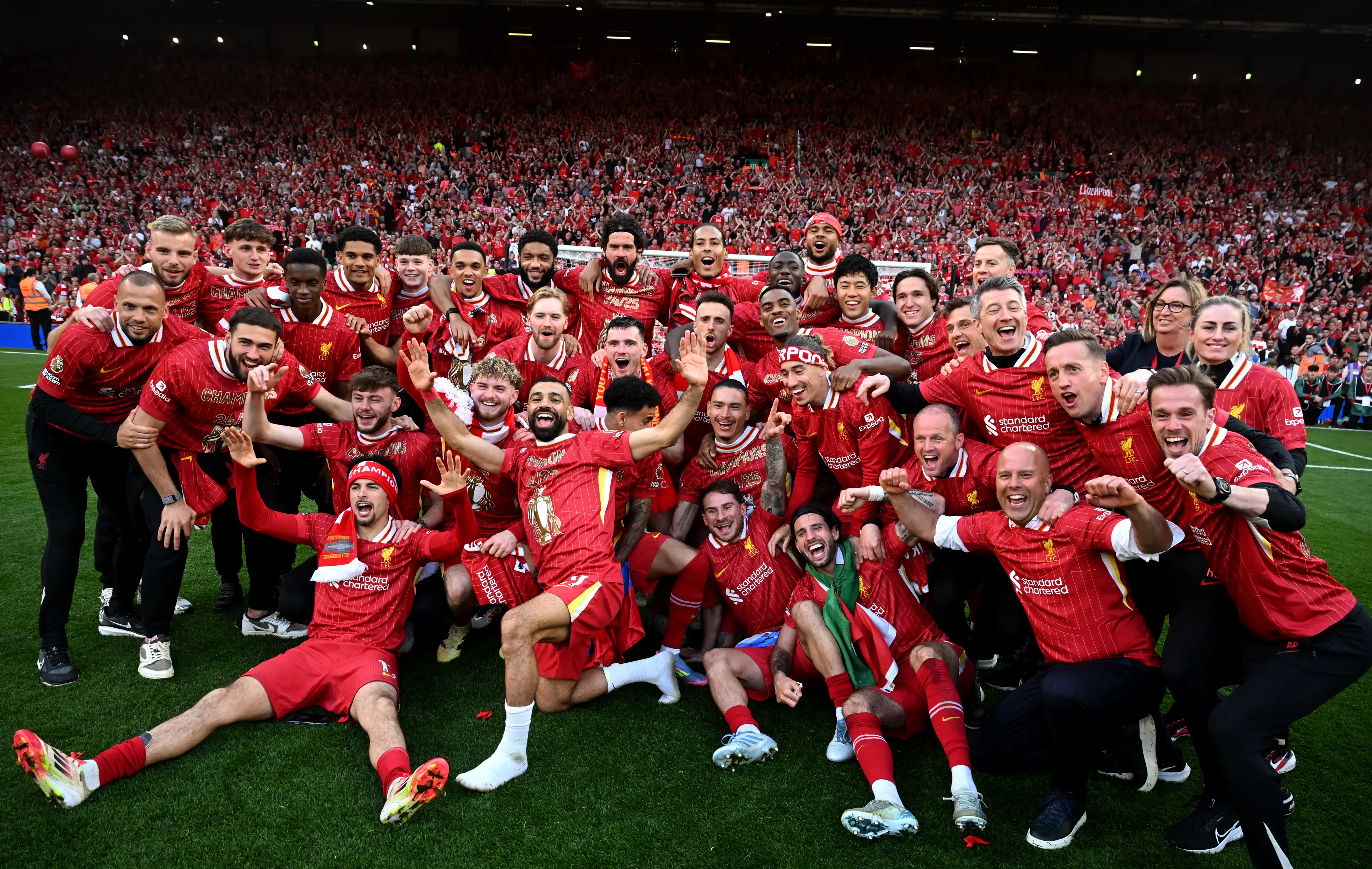 Liverpool after securing the Premier League title- Getty