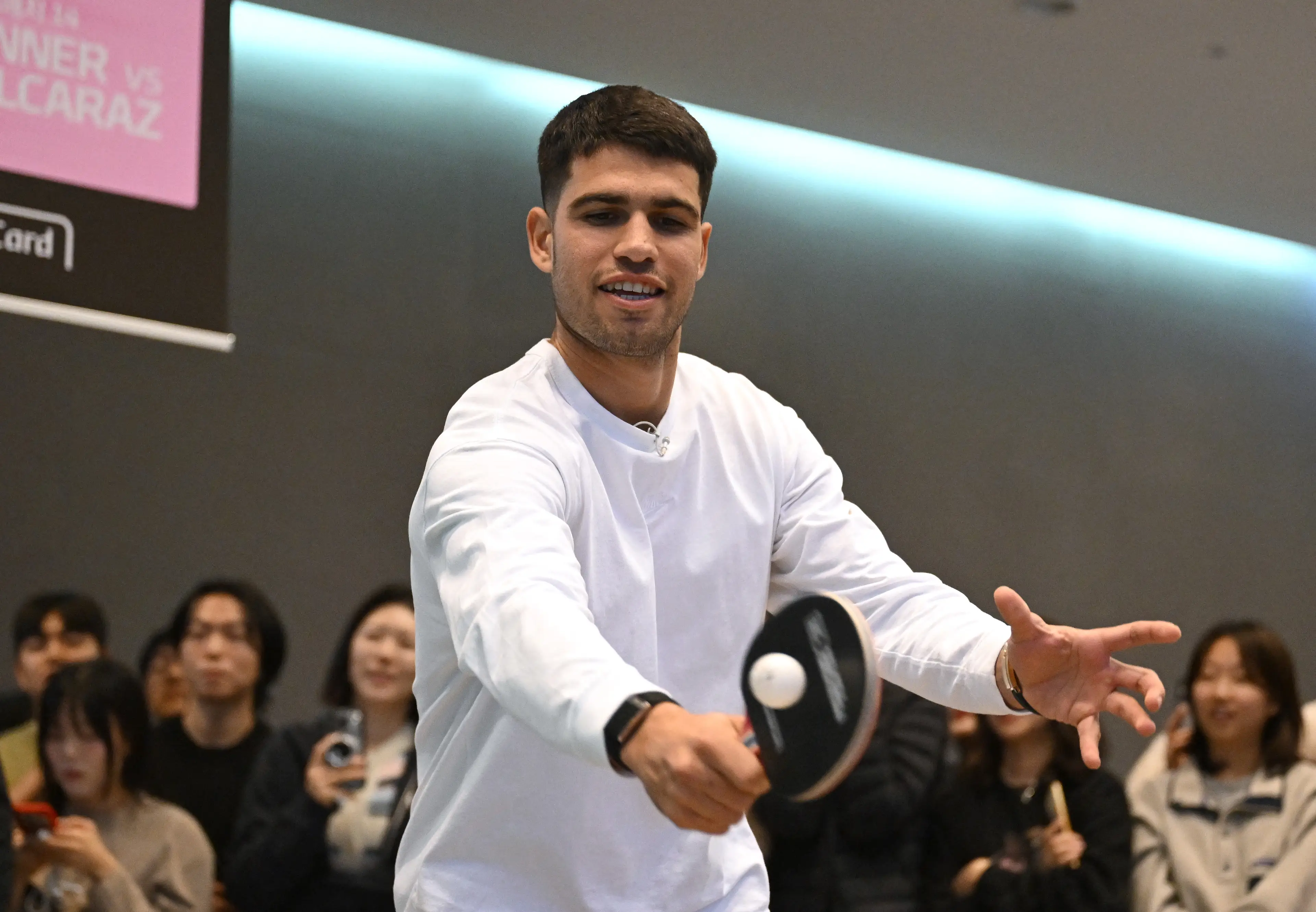 Alcaraz plays table tennis in South Korea. Image credit: Getty