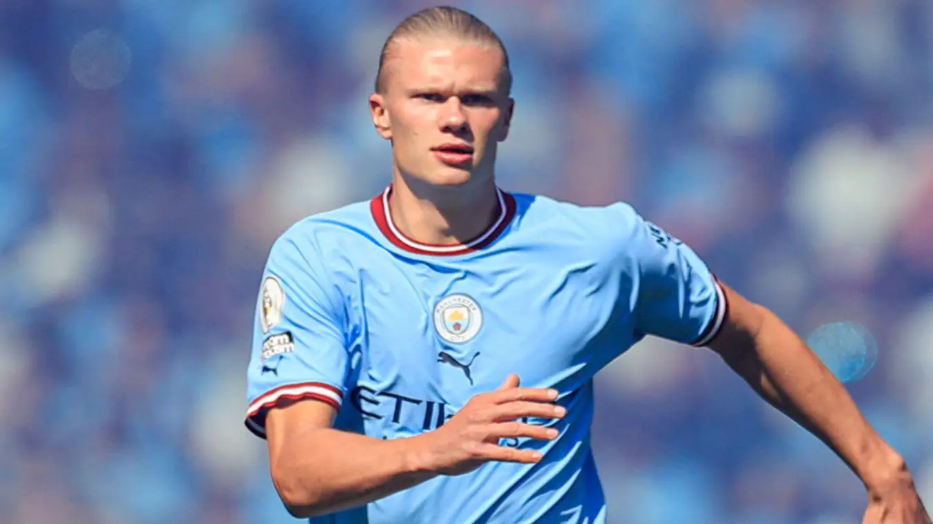 Erling Haaland in action for Manchester City.