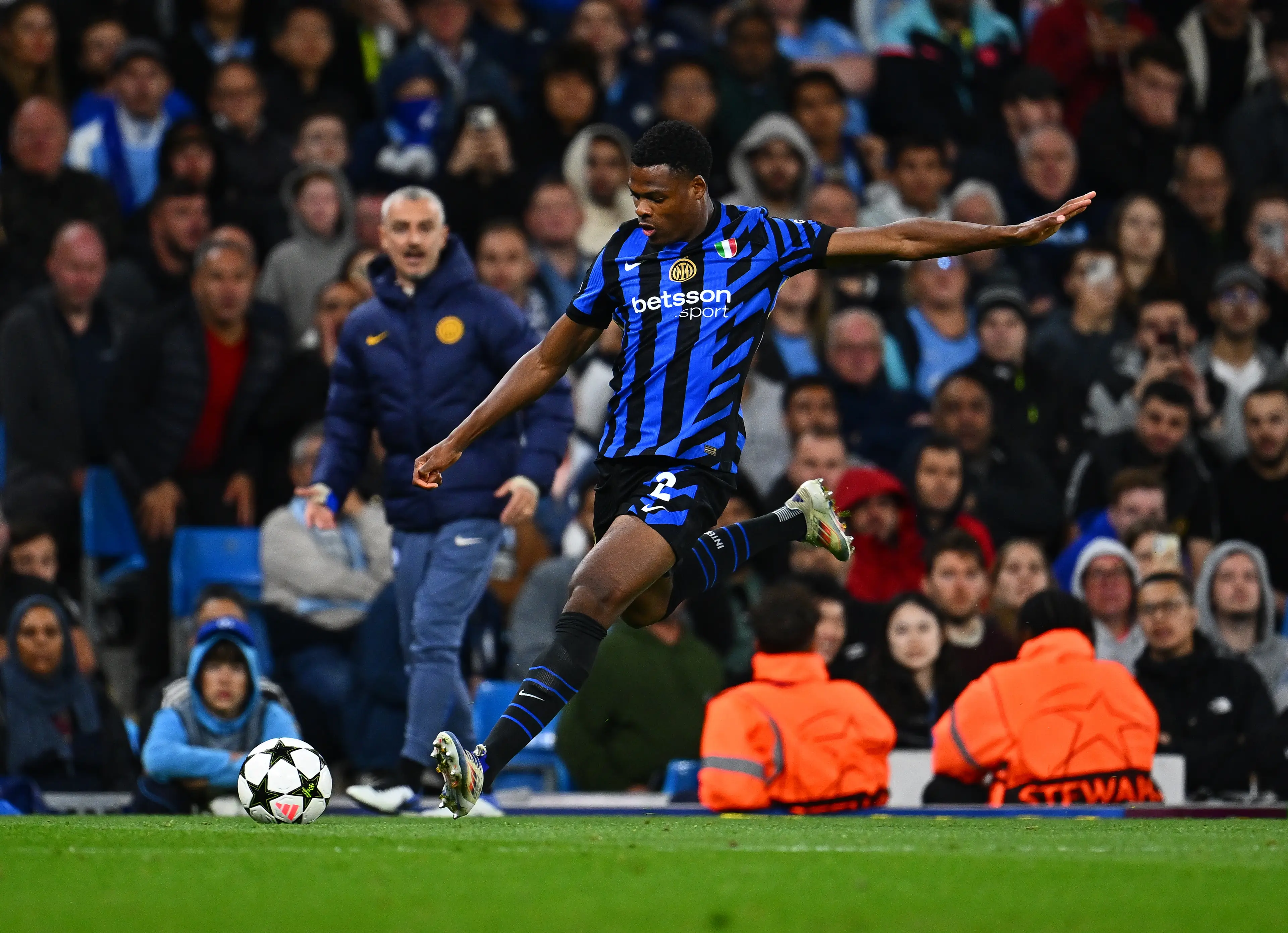 Manchester City came up against Denzel Dumfries in last season's Champions League campaign. Image: Getty