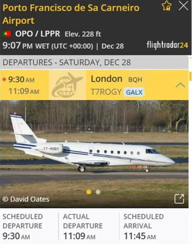 Arsenal fans have tracked a private jet from Porto to London (Image: Reddit)