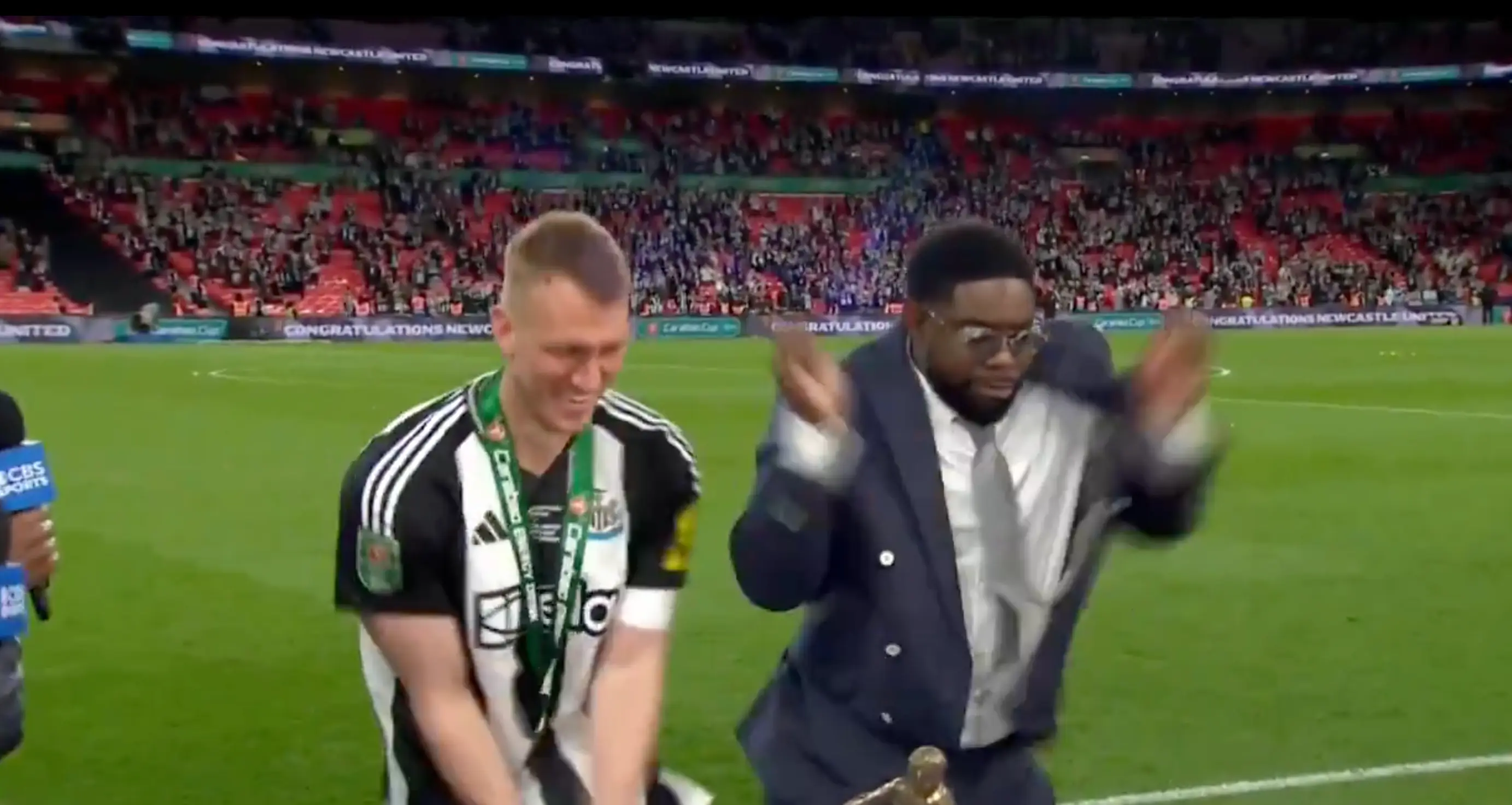 Dan Burn did his signature dance move with Micah Richards. Image: CBS Sports