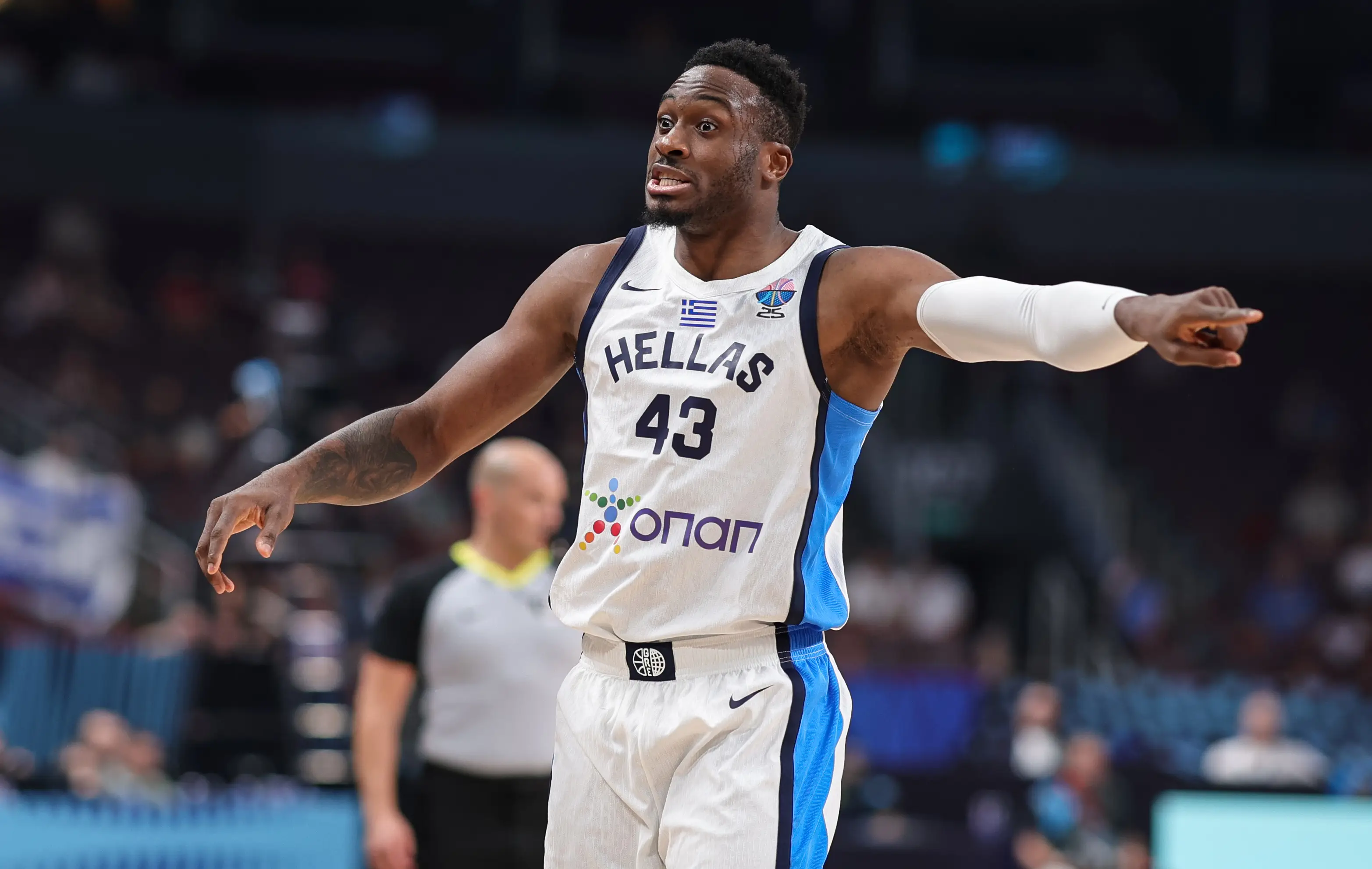 Thanasis Antetokounmpo playing for Greece. Image: Christina Pahnke - sampics / Contributor via Getty