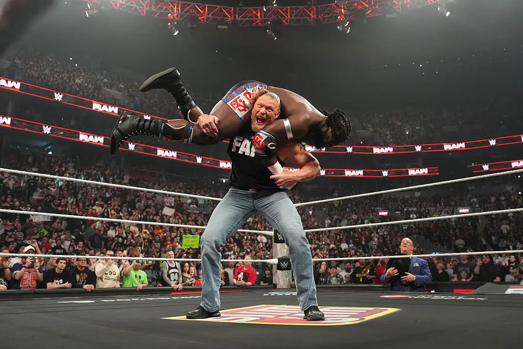 Lesnar will face Oba Femi at WrestleMania next month. (Image: Michael Owens/WWE via Getty Images)