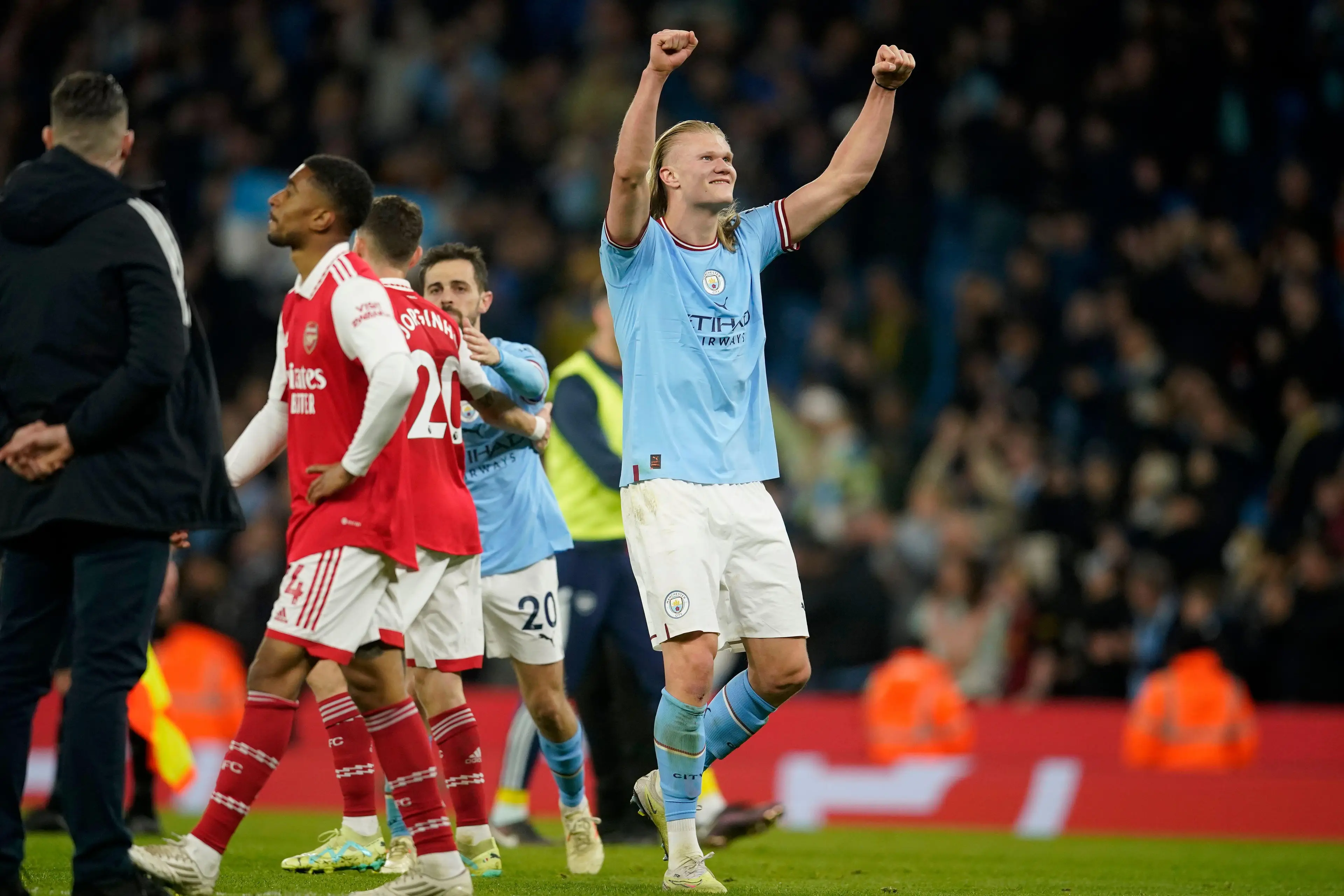 Haaland celebrates the win over Arsenal. Image: Alamy