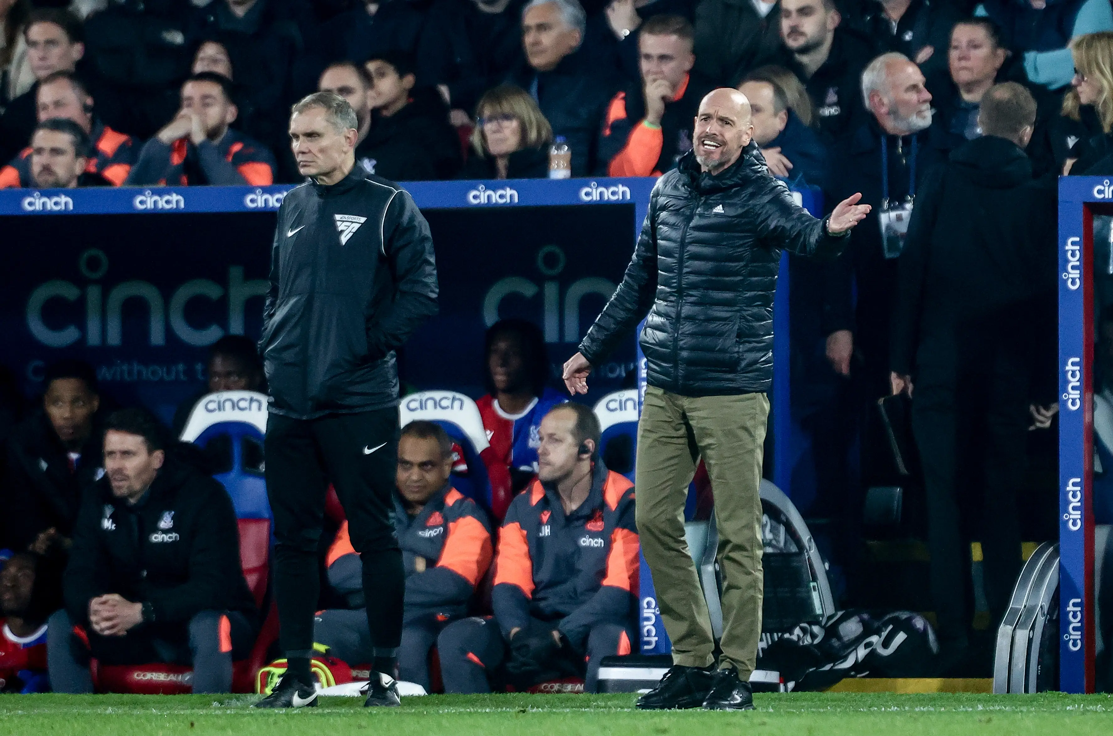 Erik ten Hag gestures on the touchline. Image: Getty 