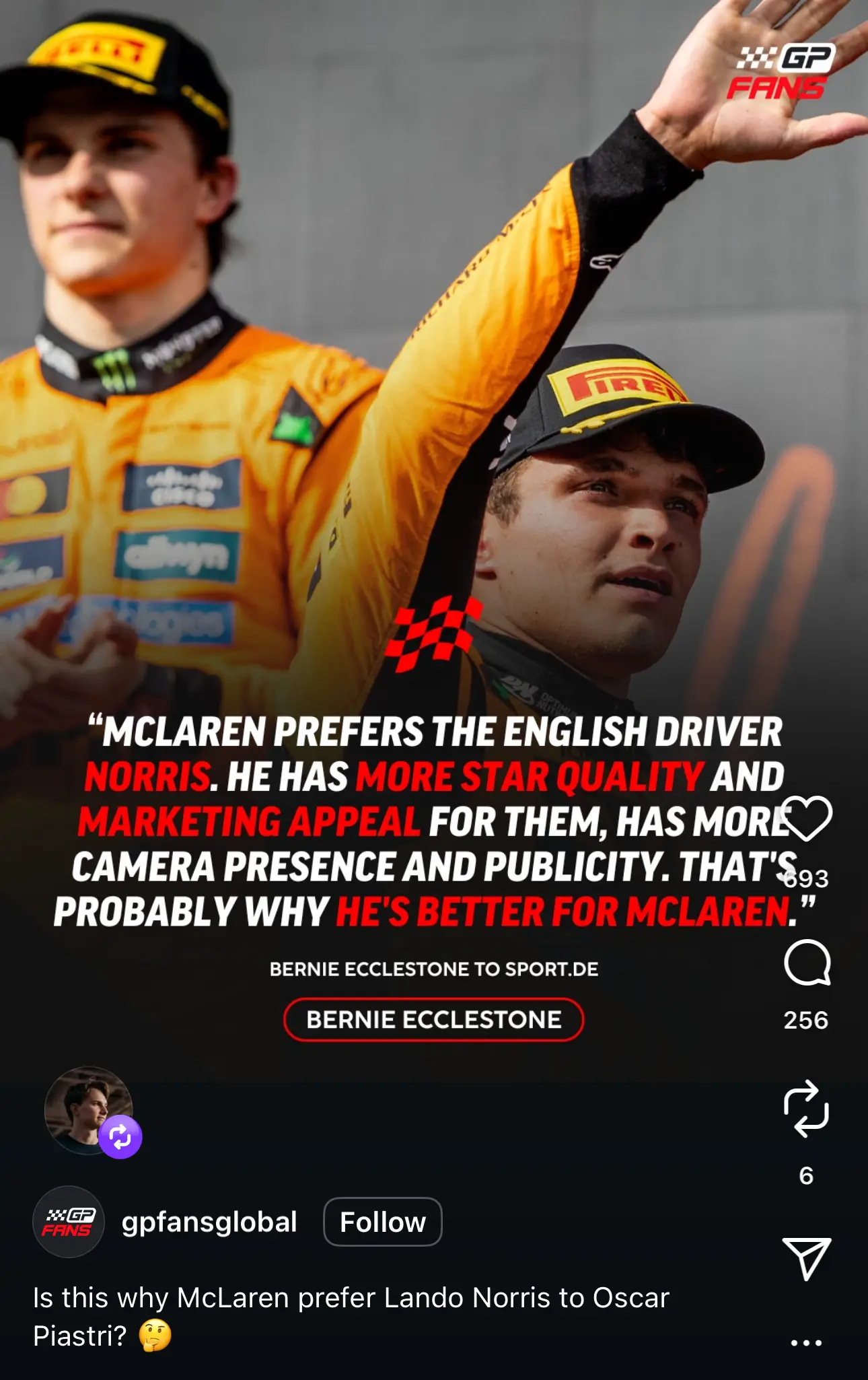 Oscar Piastri reposted the quote onto his Instagram account