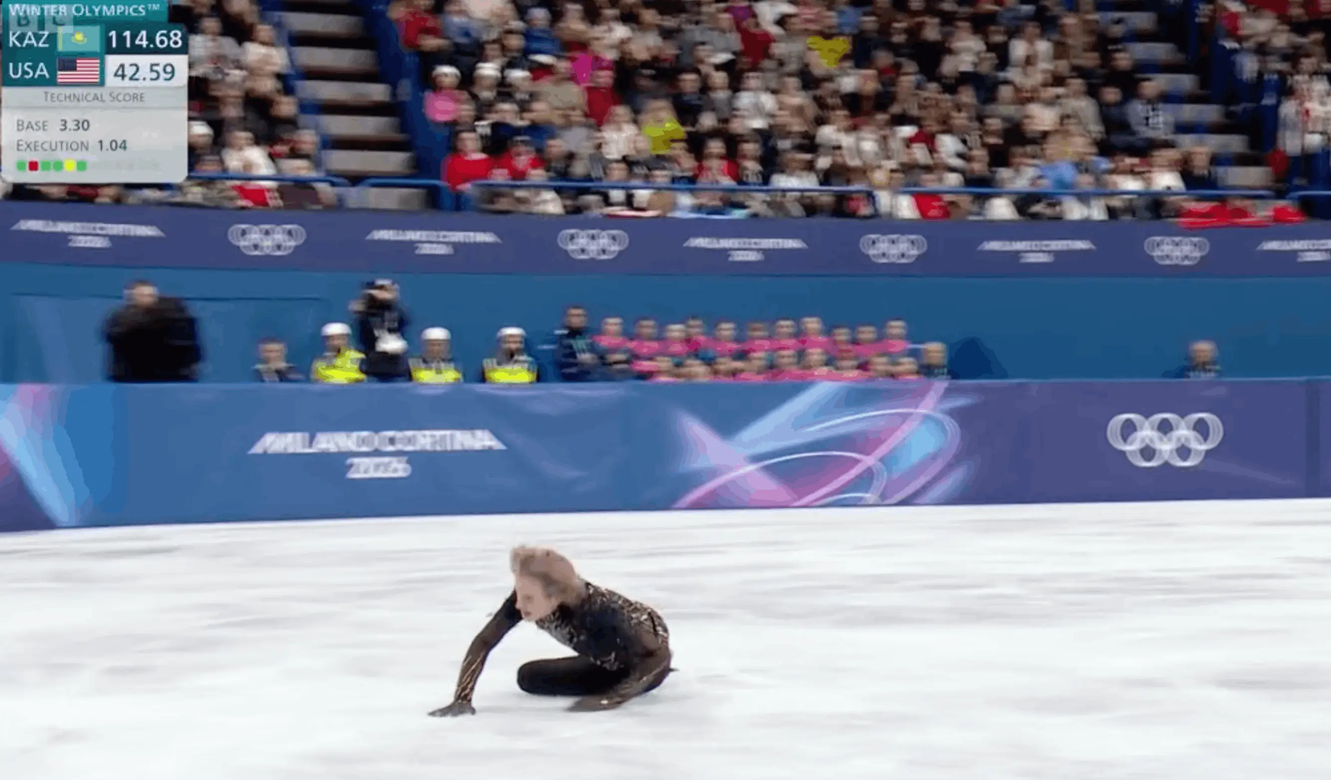 Malinin slipped and fell early in his routine. Image credit: BBC Sport