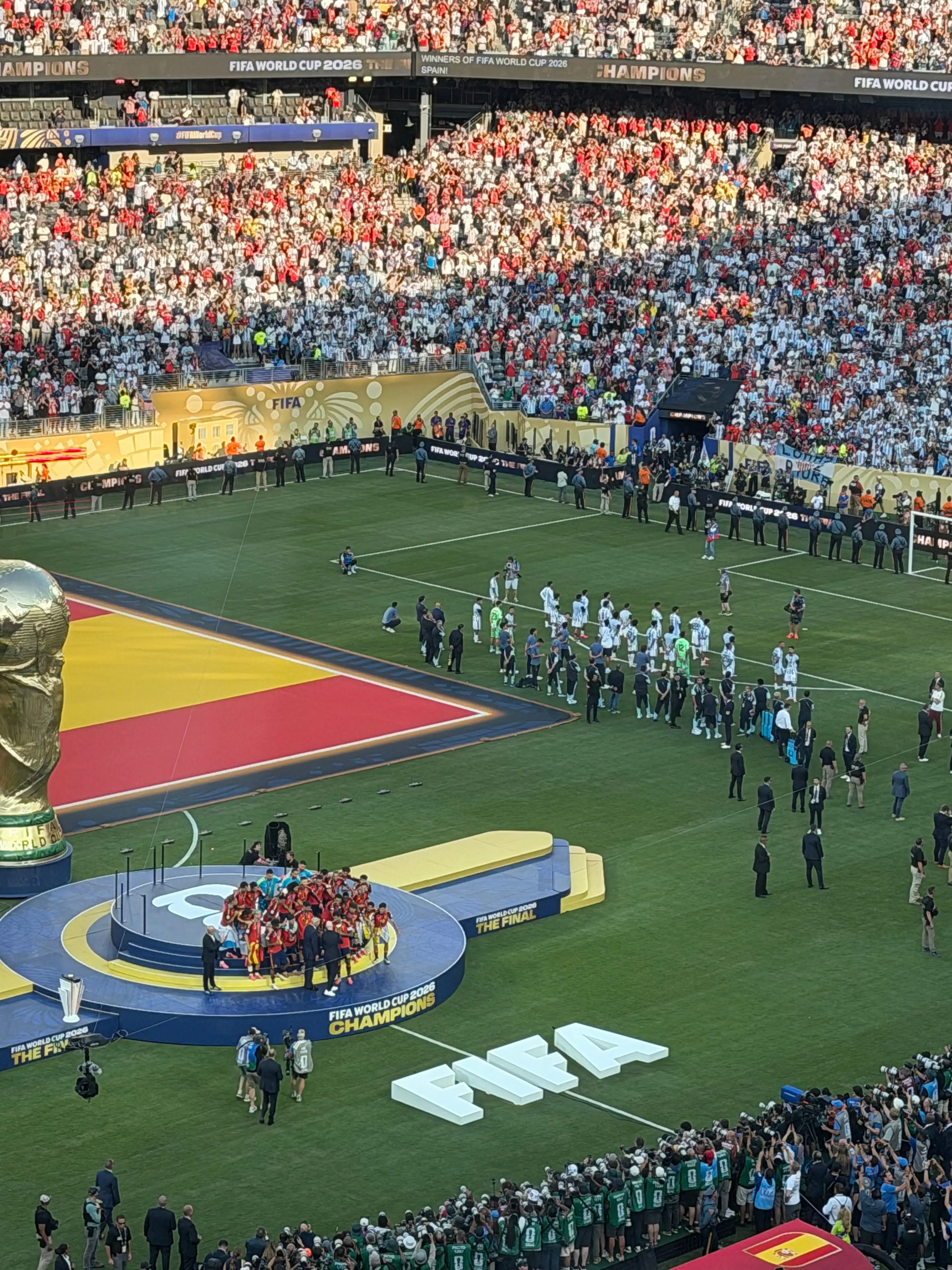 Argentina players did not watch Spain lift the World Cup trophy. Image: X/@MarkOgden_