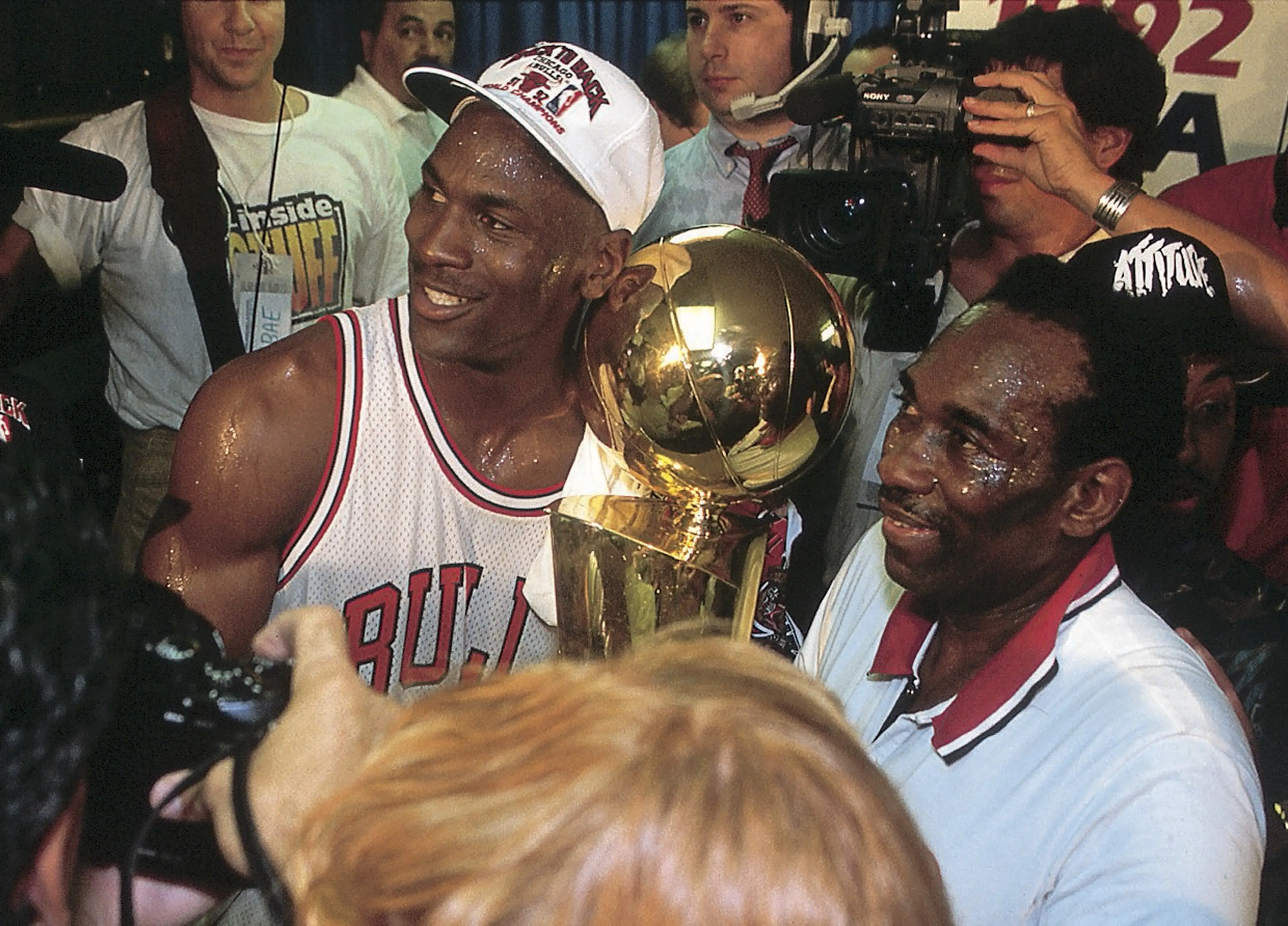 Michael Jordan celebrates winning the NBA championship. Image: Getty