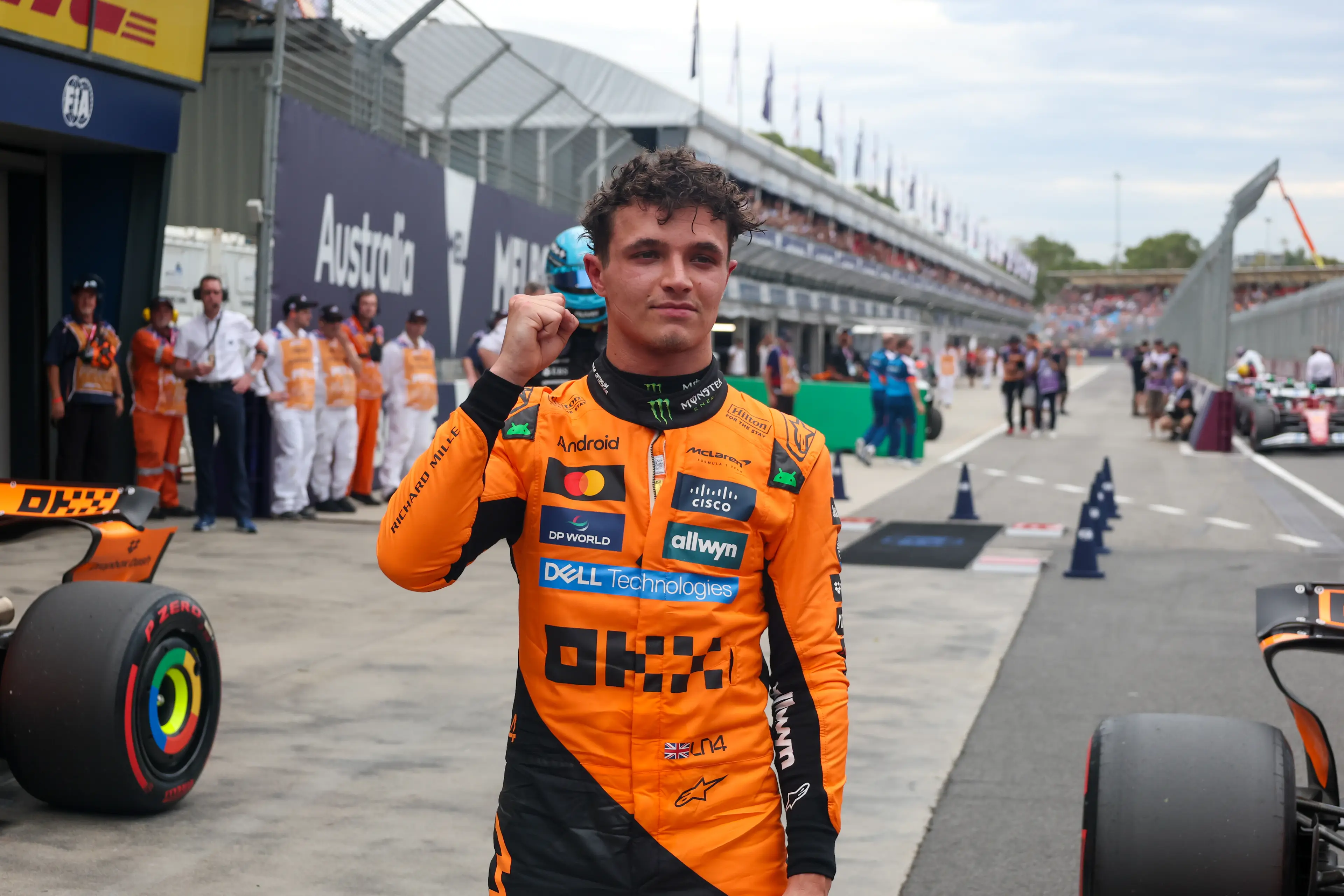 Lando Norris will start on pole for the Australian Grand Prix. Image: Getty
